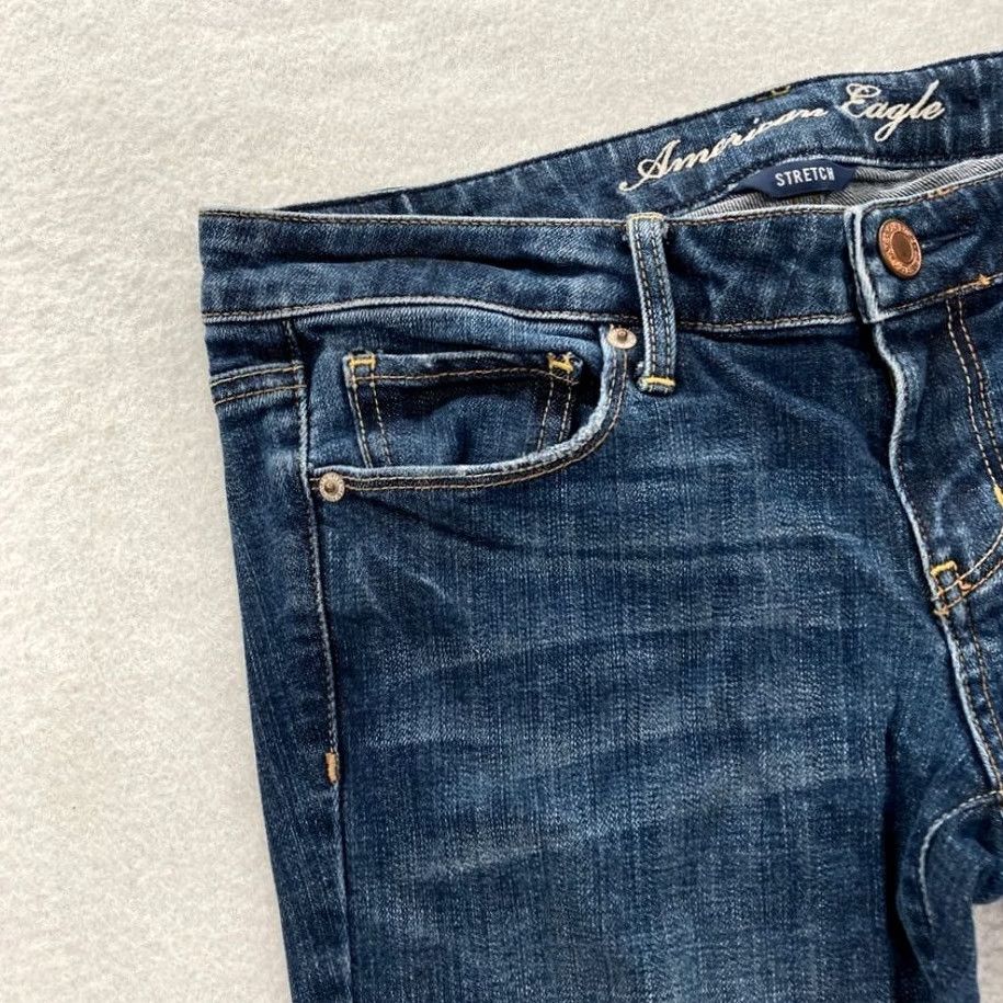 American Eagle Outfitters American Eagle Outfitters Skinny Jeans Women's 6 Short Dark Wash Stretch Denim Pants Blue 5-Pocket Design Slim Rise Low Denim Jeans Size 30" / US 8 / IT 44 - 3 Thumbnail