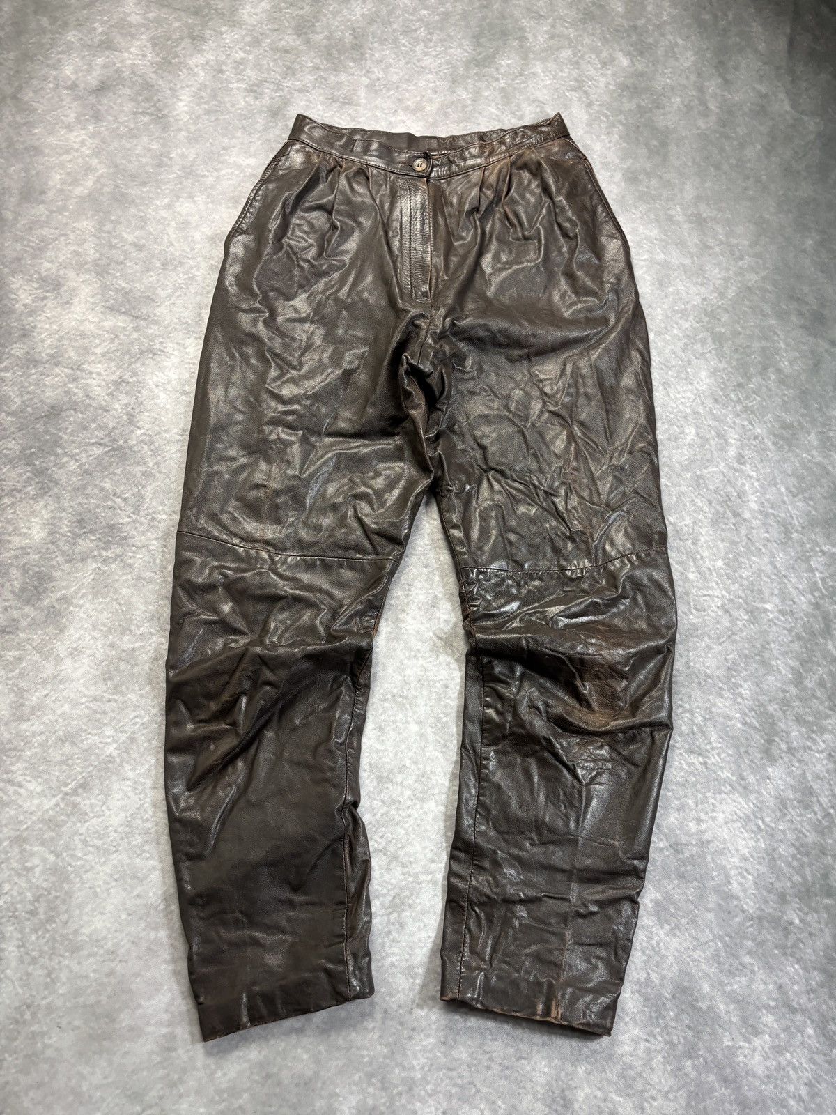 Indian Motorcycle × Leather × Vintage 1980s Vintage Leather Pants Triple Pleated Brown Biker Trous Size US 28 / EU 44 - 12 Thumbnail