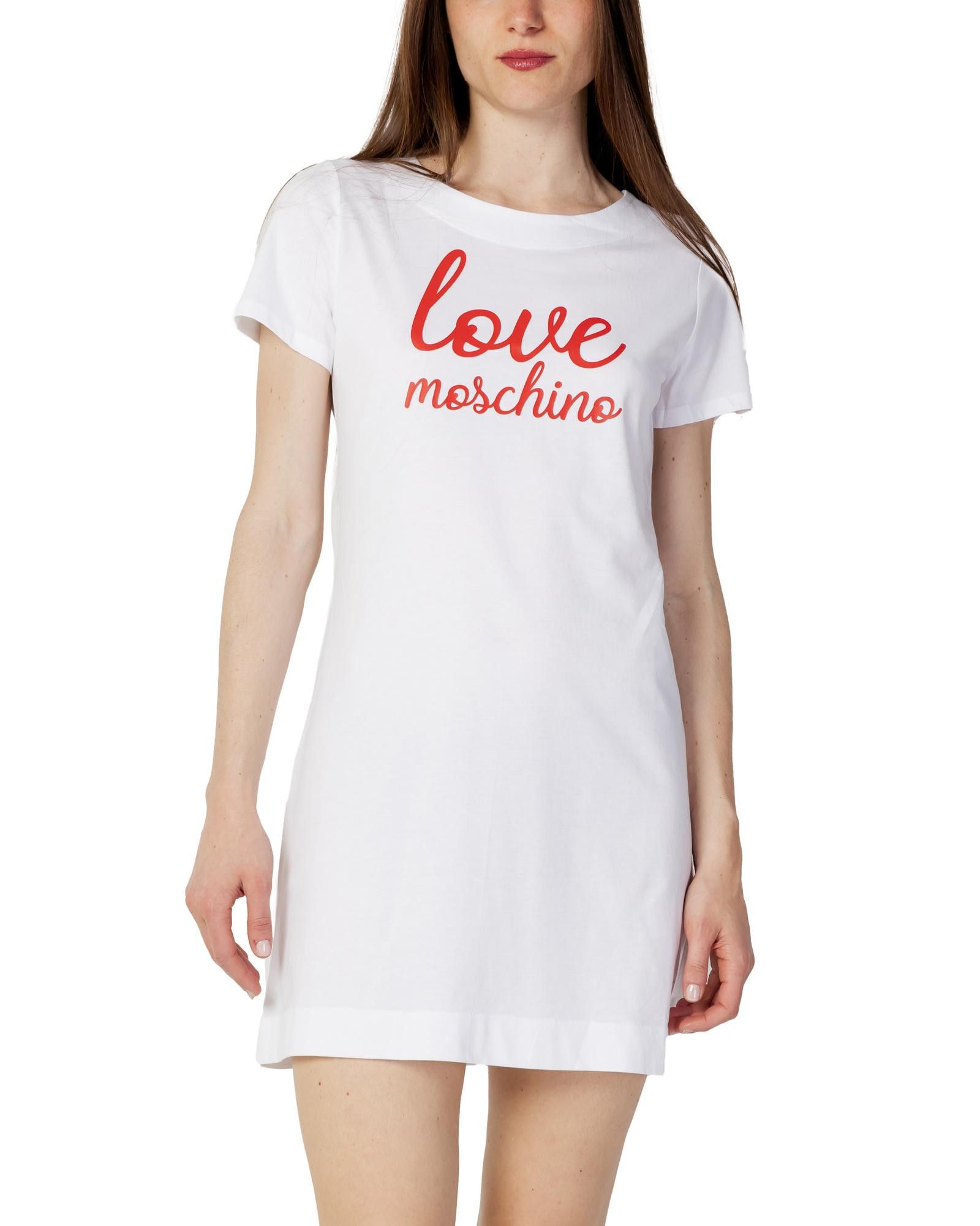 image of Moschino Print Dress With Short Sleeves in White, Women's (Size Small)