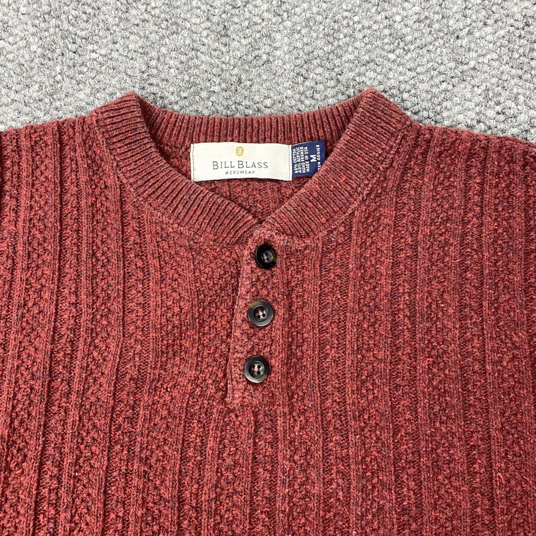 Bill Blass VINTAGE Bill Blass Sweater Mens Medium Burgundy 3 Button Henley Ribbed Knit Made USA Size US M / EU 48-50 / 2 - 2 Thumbnail
