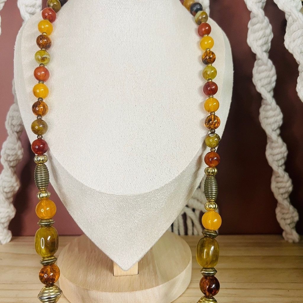 Jewelry Boho Acrylic Beaded Necklace Red Brown Yellow Chunky Beads Size ONE SIZE - 3 Thumbnail