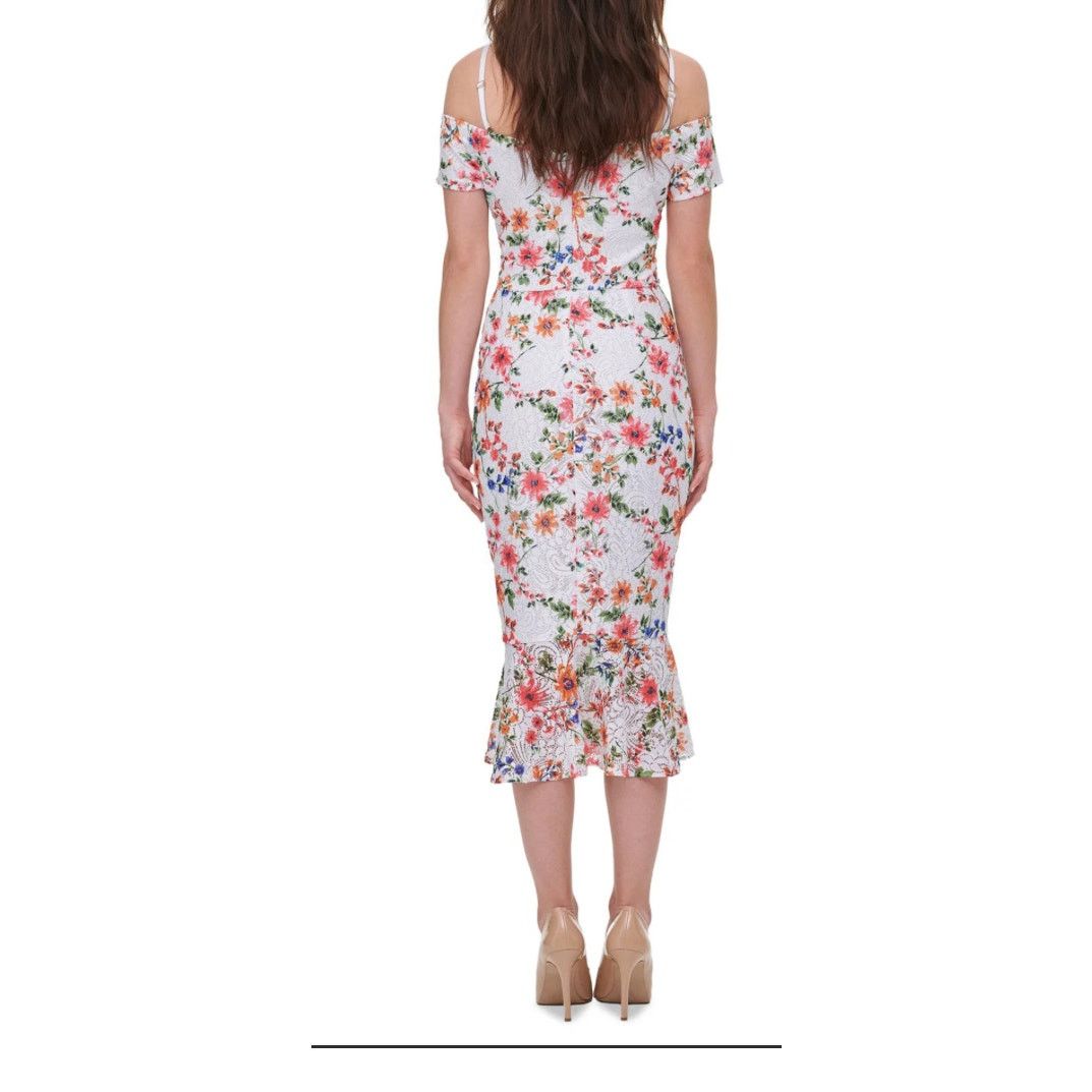 Guess Guess White Red Floral Off-The-Shoulder Midi Dress size 14 Size XL / US 12-14 / IT 48-50 - 2 Thumbnail