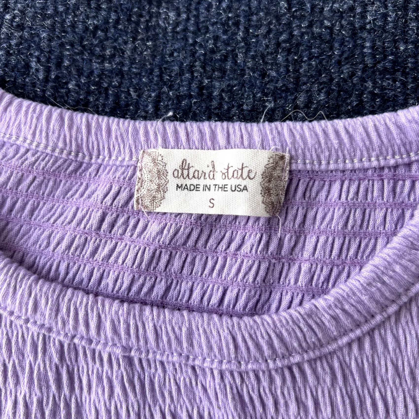 Vintage Altar'd State Mini Dress Womens Small Purple Crinkle Knit Lettuce Edge Made USA Size S / US 4 / IT 40 - 3 Thumbnail