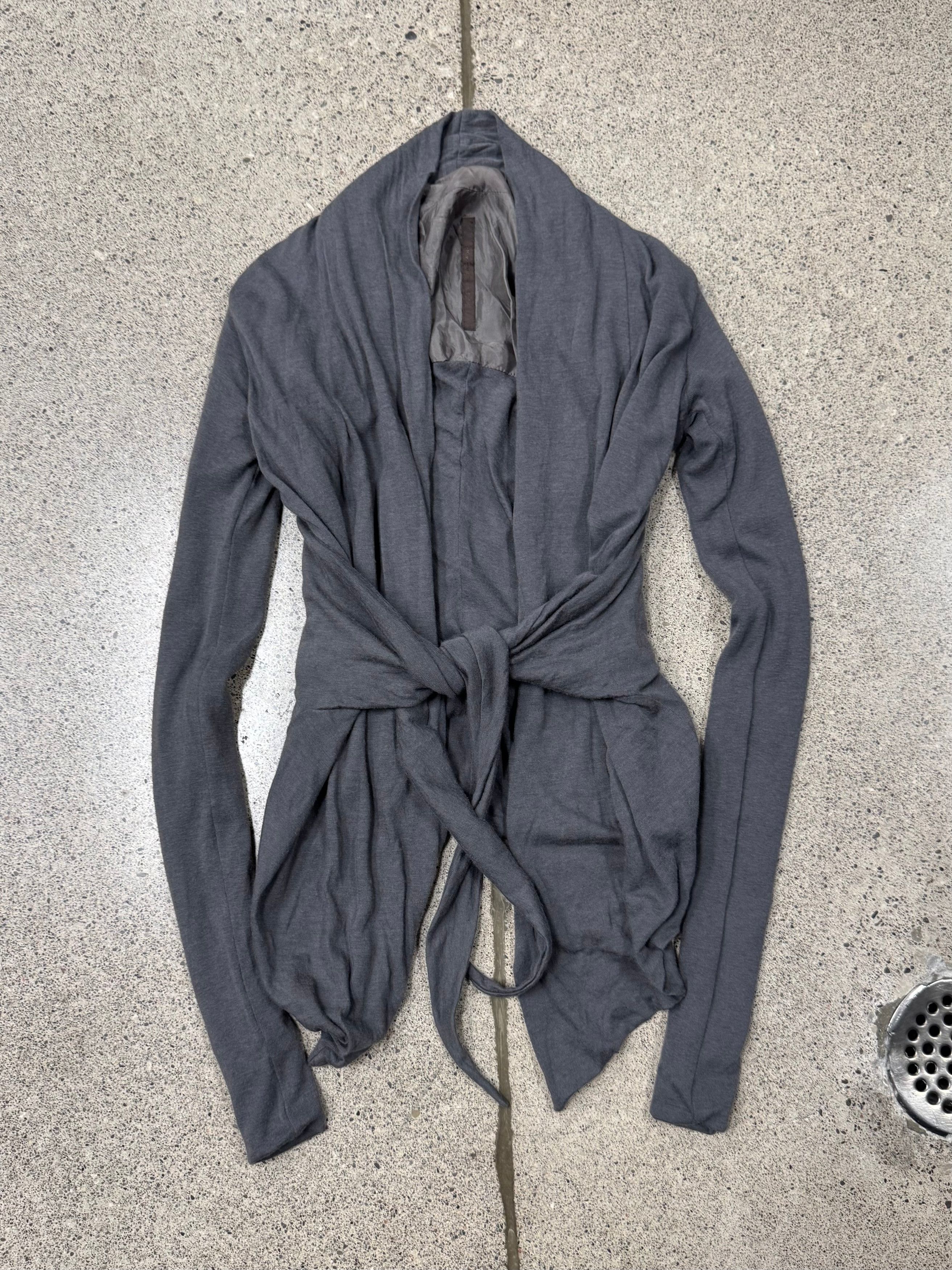 Rick Owens 2000s Rick Owens ‘Lilies’ Dark Grey Tie Up Cardigan Size M / US 6-8 / IT 42-44 - 1 Thumbnail