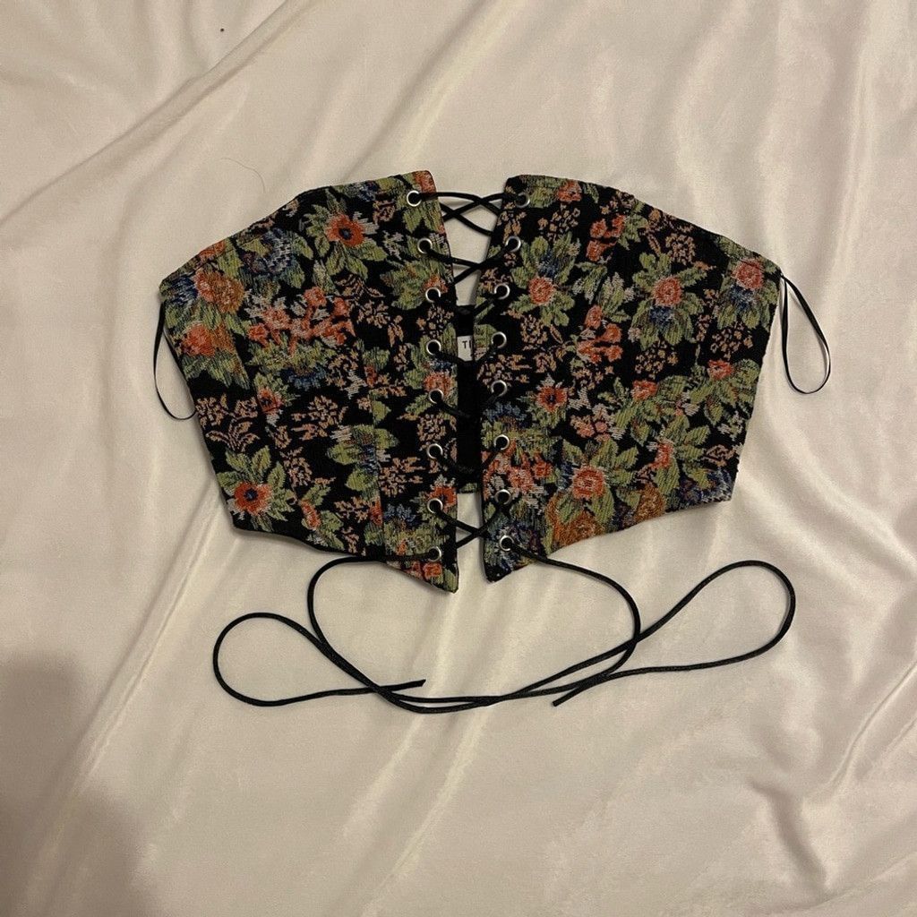 The Unbranded Brand Floral Lace-Up vtg Corset Top - Black(measurements shown) Size S / US 4 / IT 40 - 1 Thumbnail
