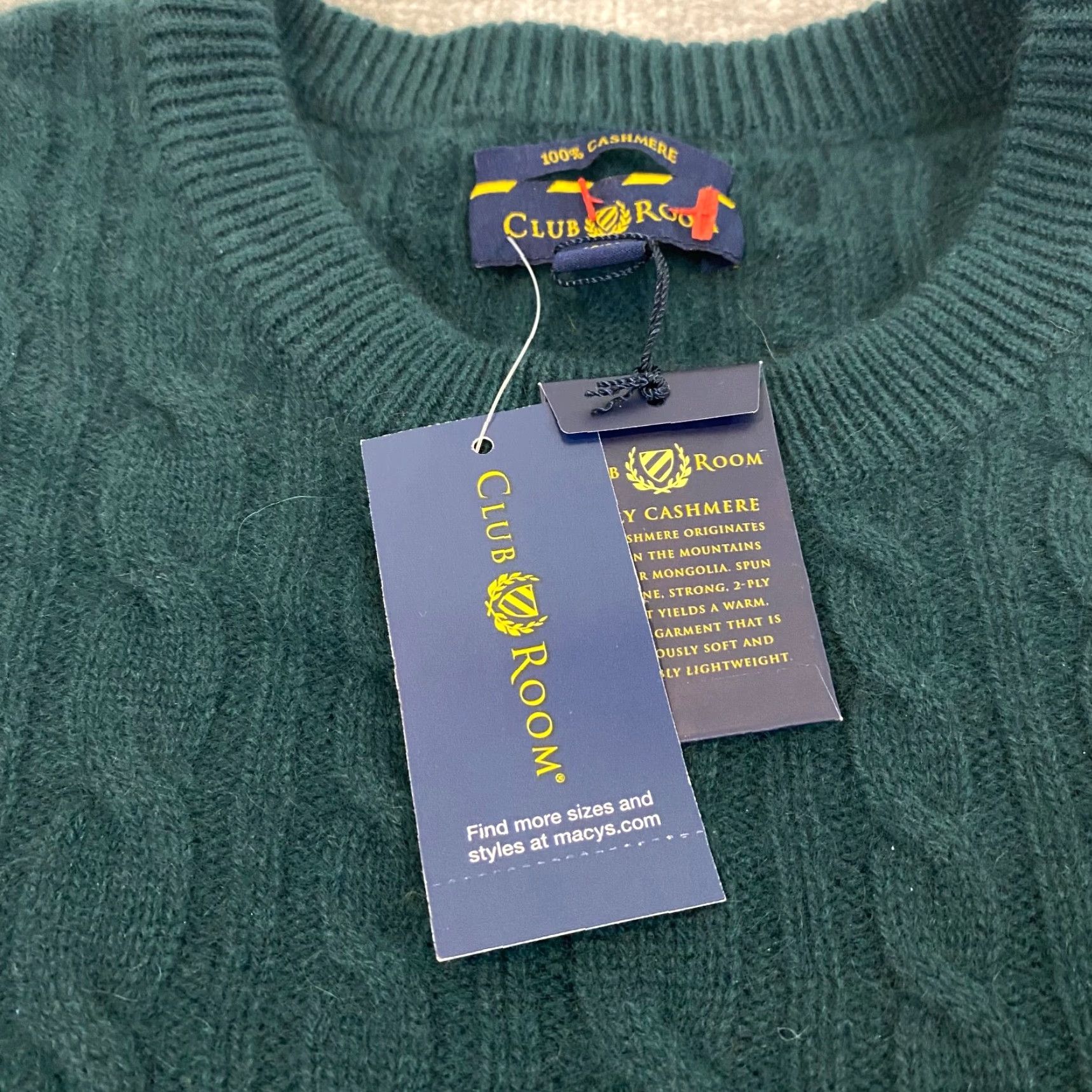 Club Room VINTAGE Club Room Cashmere Sweater Mens XLT Crew Neck Pullover Knit Winter Green 2-Ply Cable Knit Size US XL / EU 56 / 4 - 2 Thumbnail
