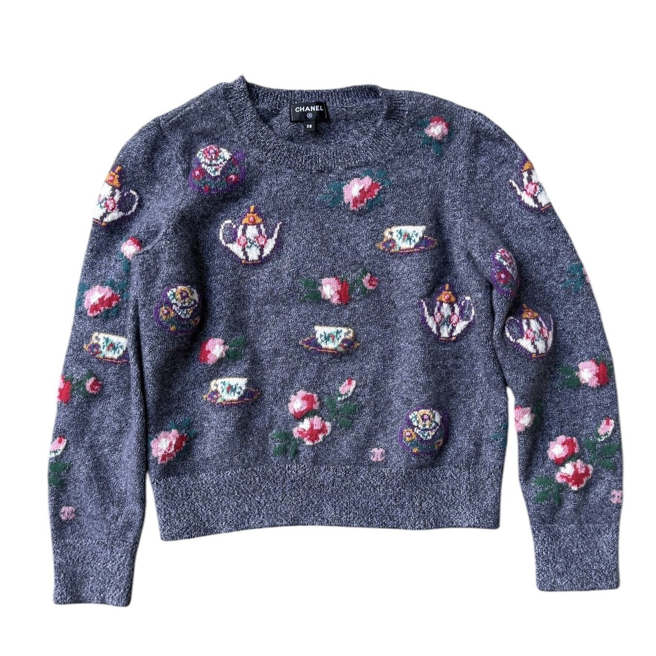 Chanel Chanel Gray Cashmere Sweater with Cute Teapot Design Size M / US 6-8 / IT 42-44 - 1 Thumbnail
