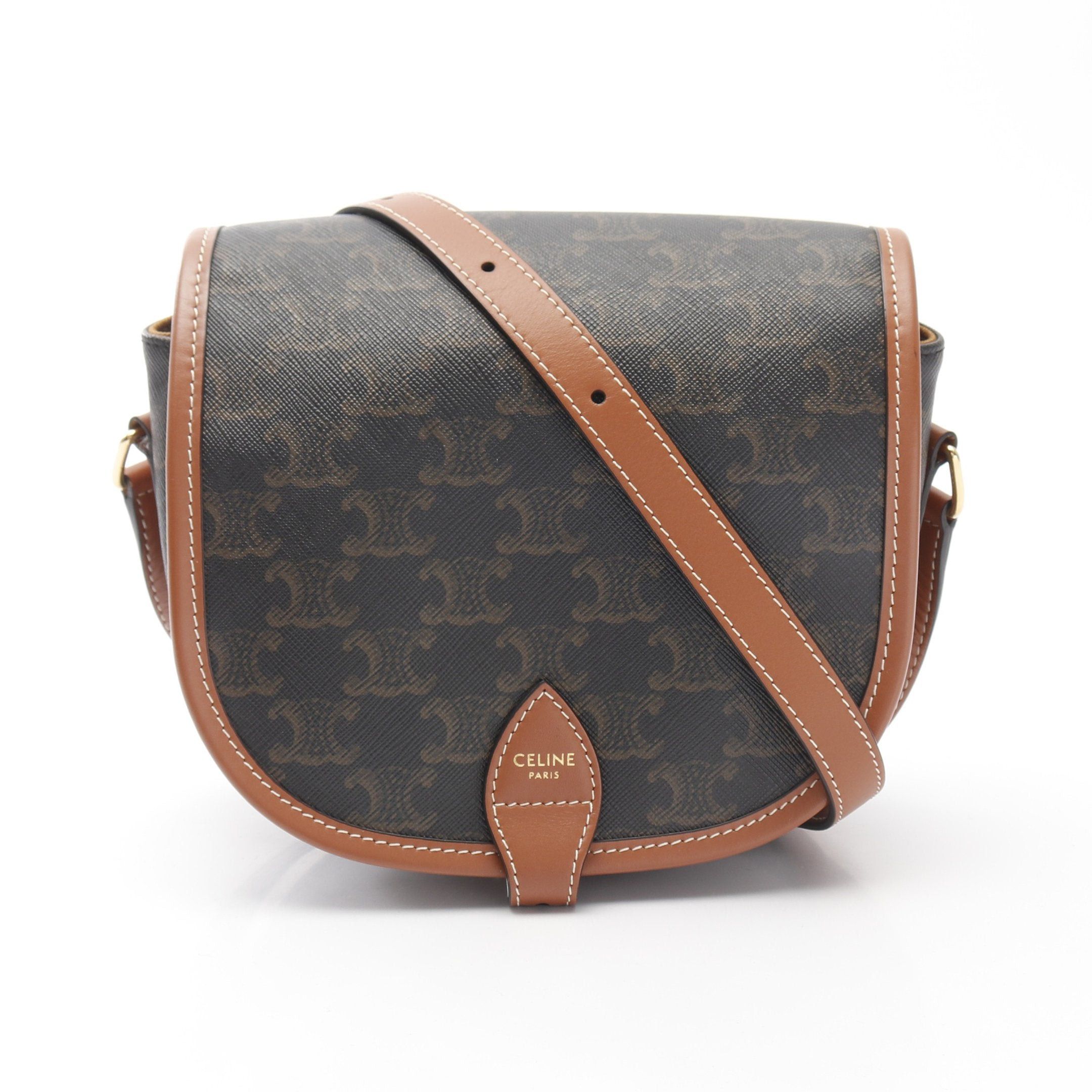Celine Celine Falco Medium Bag Triomphe Shoulder Leather Black Brown Size ONE SIZE - 1 Thumbnail