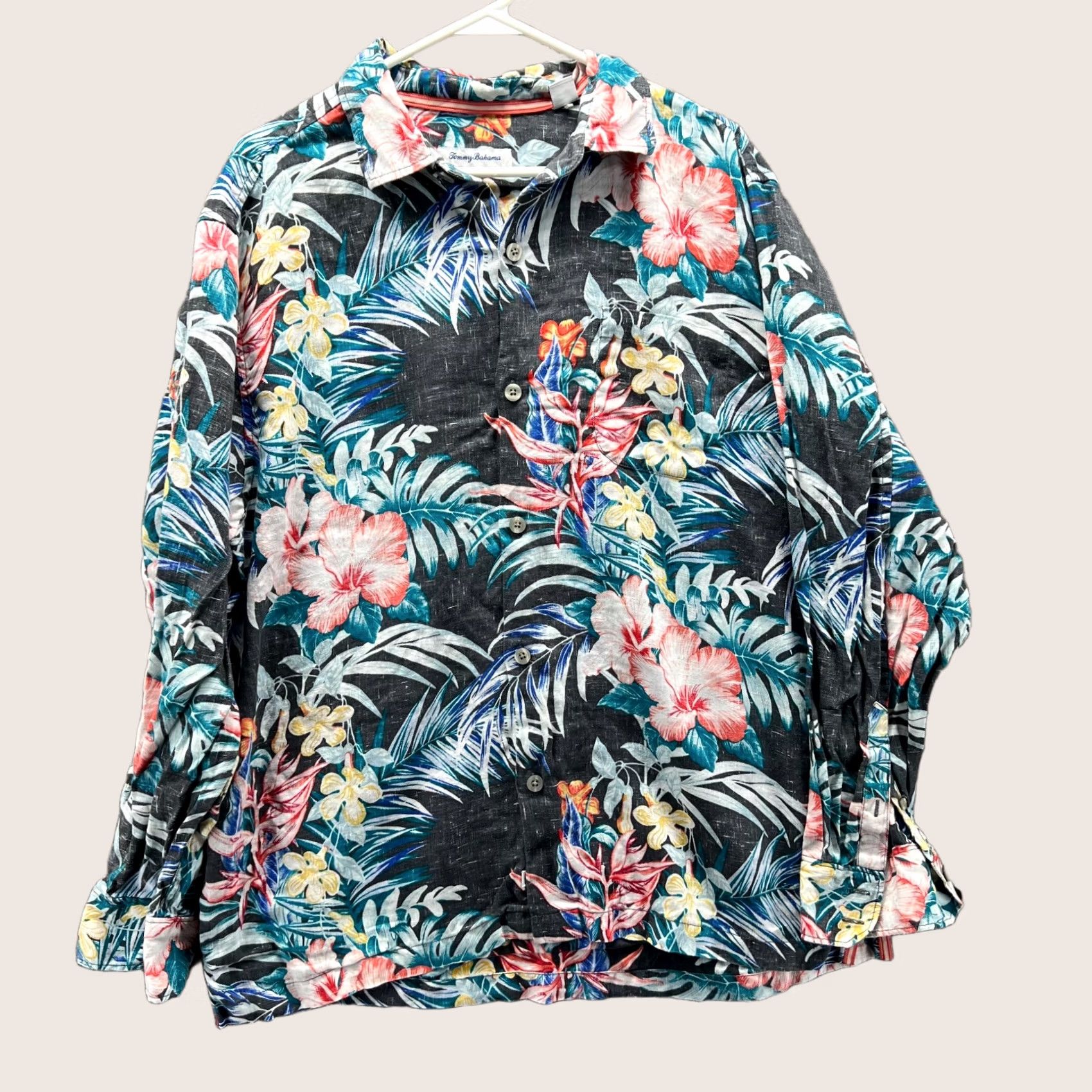 Tommy Bahama Tommy Bahama Shirt Men Large Blue Pink Button Down Paradise Linen Floral Classic Shirt Mens Large Blue Pink Floral Linen Button-Up Size US L / EU 52-54 / 3 - 1 Thumbnail