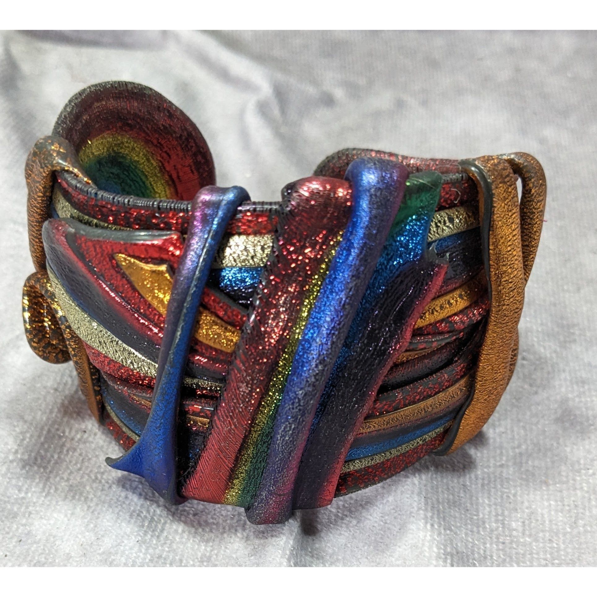 Handmade Handcrafted Metallic Rainbow Swirl Artisan Cuff Bracelet Wea Size ONE SIZE - 7 Thumbnail
