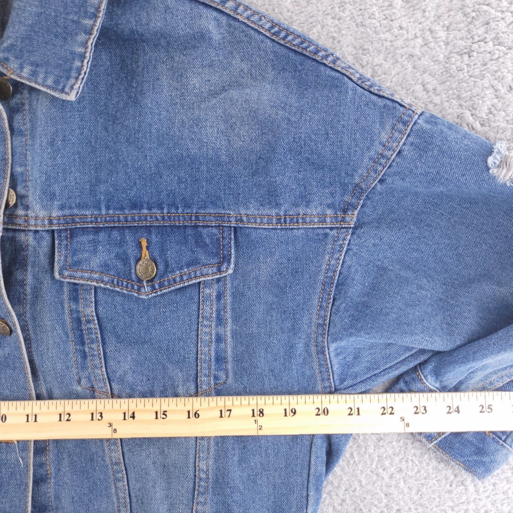 Boohoo Boohoo Denim Jacket Womens 12 Blue Distressed Grunge Long Jacket Cotton Denim Bomber Solid 12 Womens Size 34" / US 12 / IT 48 - 6 Thumbnail