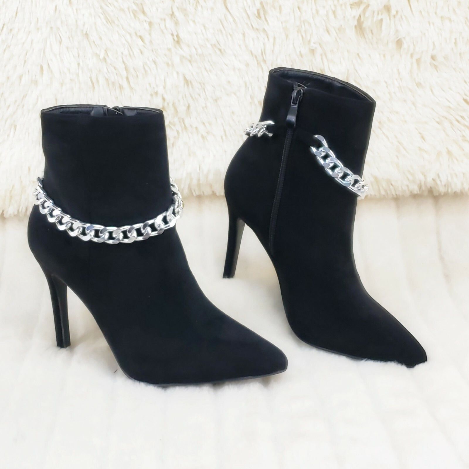 Other Crave Black FX Suede & Chain Sexy Pointy Toe 4" Stiletto Hig Size US 7.5 / IT 37.5 - 1 Thumbnail