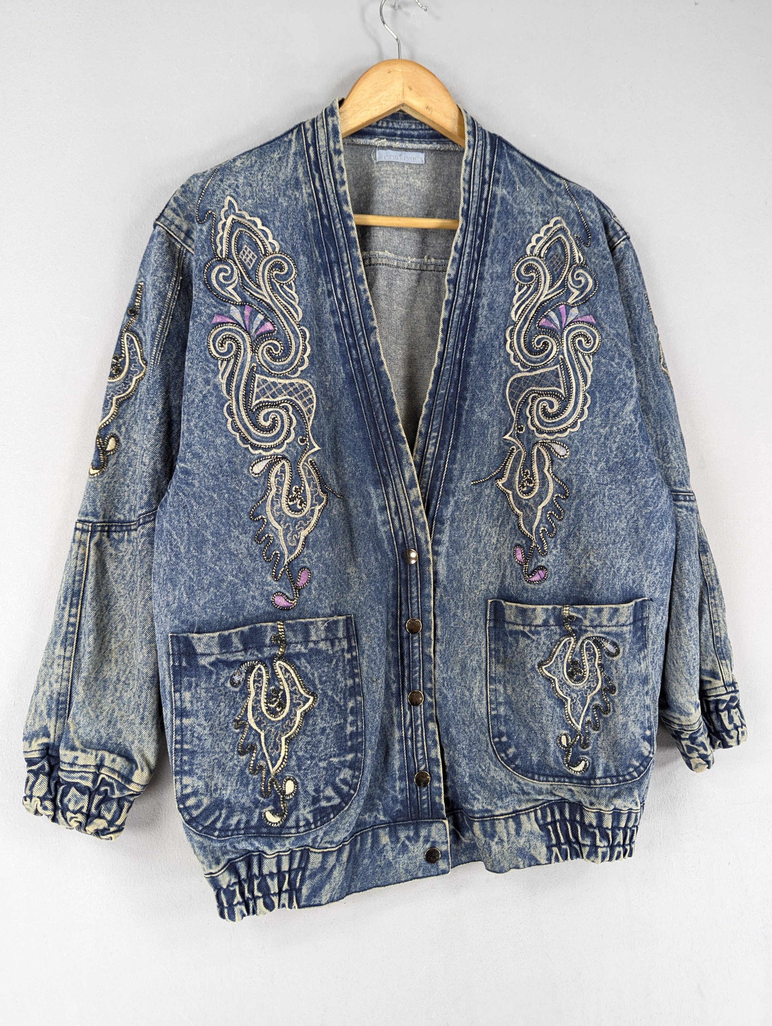 Vintage Corrose Cardigan Embroidery Denim Jacket