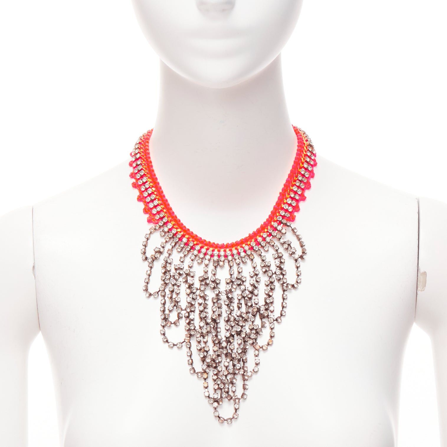 Other VANESSA ARIZAGA neon orange rope clear crystal chandelier short necklace Size ONE SIZE - 1 Thumbnail