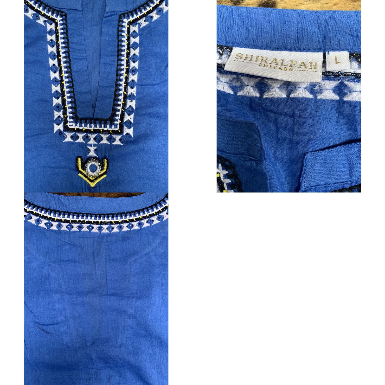 Vintage Shiraleah Chicago Blouse Tunic Cover-Up Large Blue Embroidered New Women's Size L / US 10 / IT 46 - 8 Thumbnail