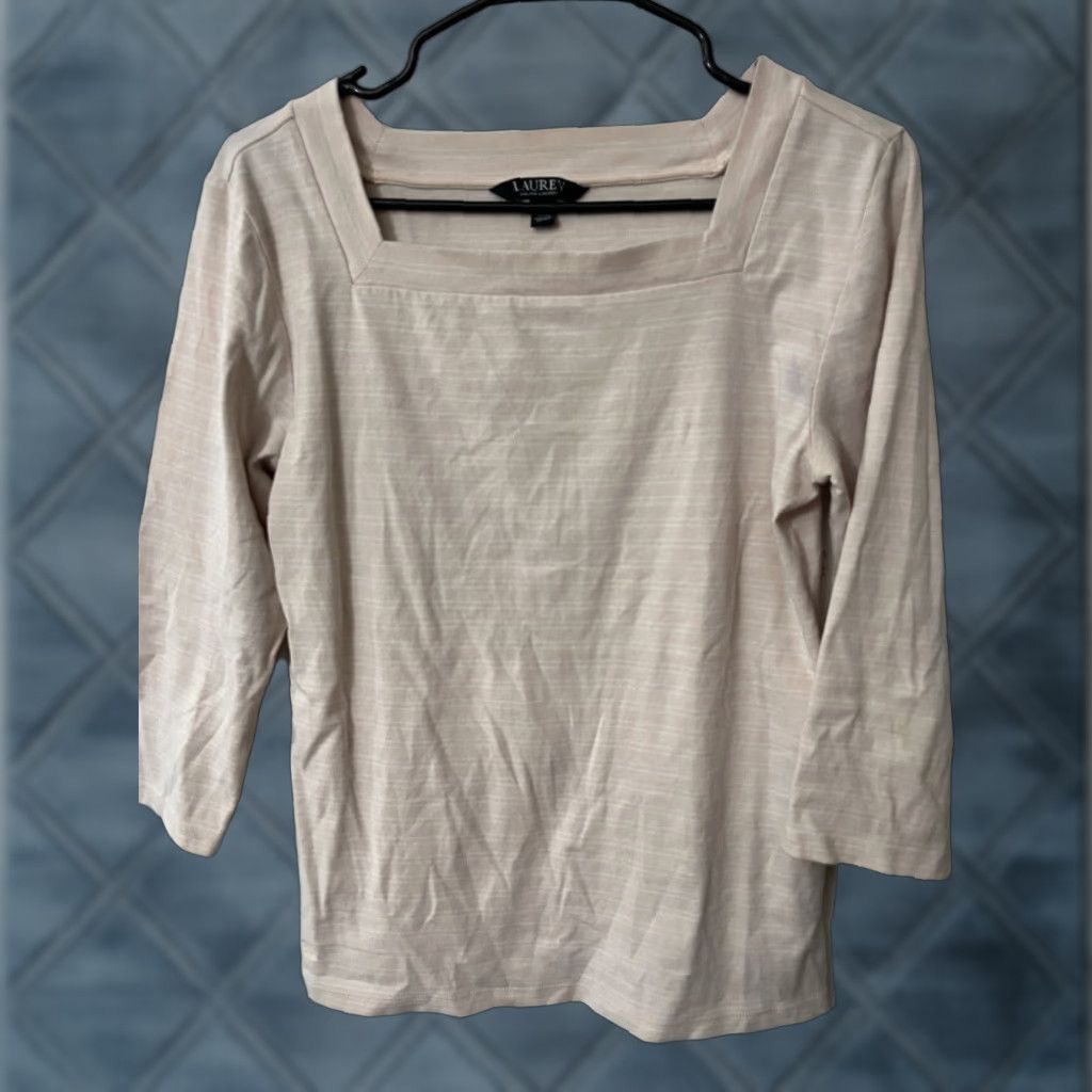 Ralph Lauren VINTAGE Lauren Ralph Lauren Women's Striped Boat Neck Top Sz L Pink Cotton Casual Size L / US 10 / IT 46 - 1 Thumbnail