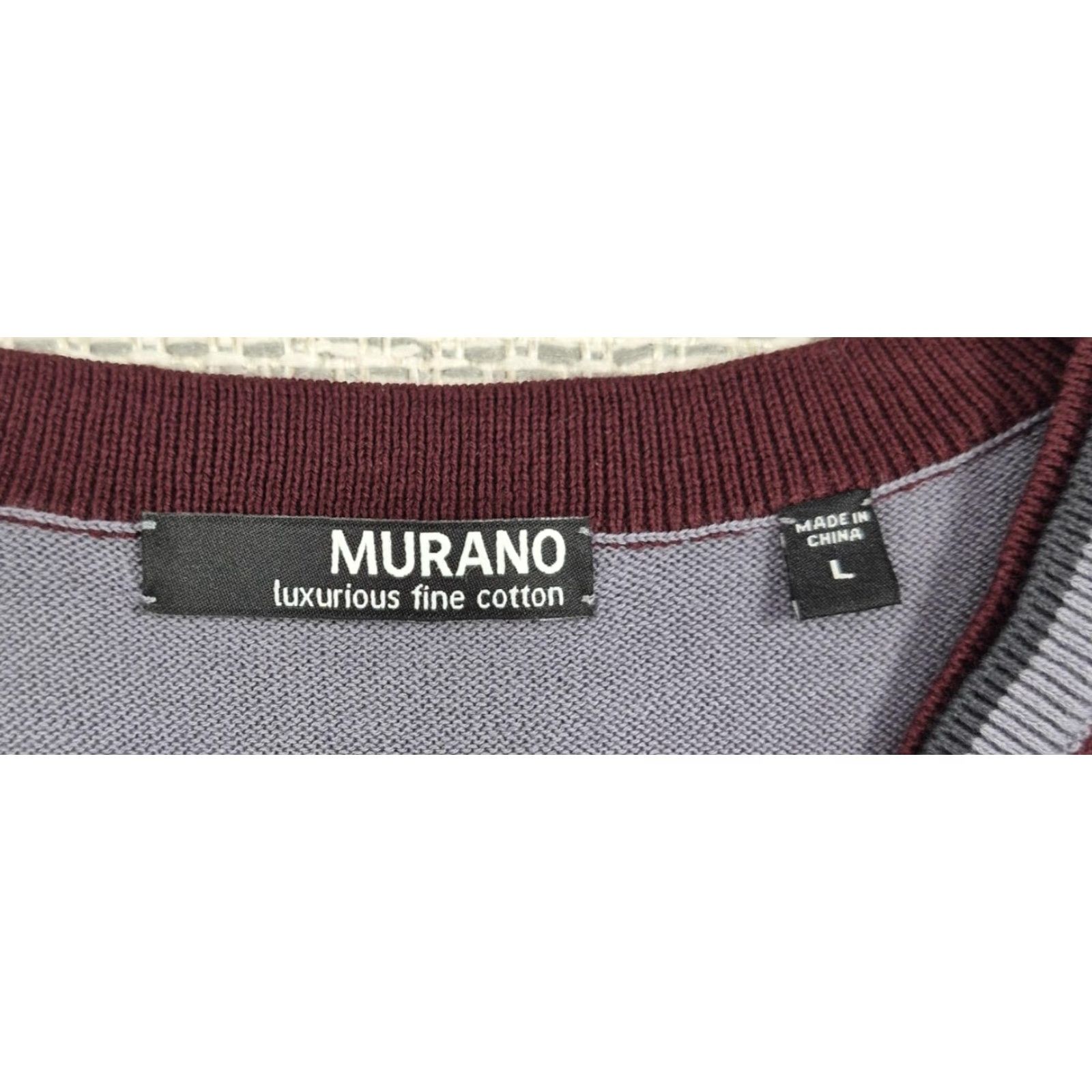 Murano Murano Mens Large Gray Burgundy Argyle V Neck Soft Cotton Knit Pullover Sweater Size US L / EU 52-54 / 3 - 5 Thumbnail