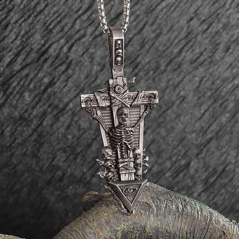 Jewelry Retro Cross Skull God's Eye Pendant Necklace Size ONE SIZE - 5 Thumbnail
