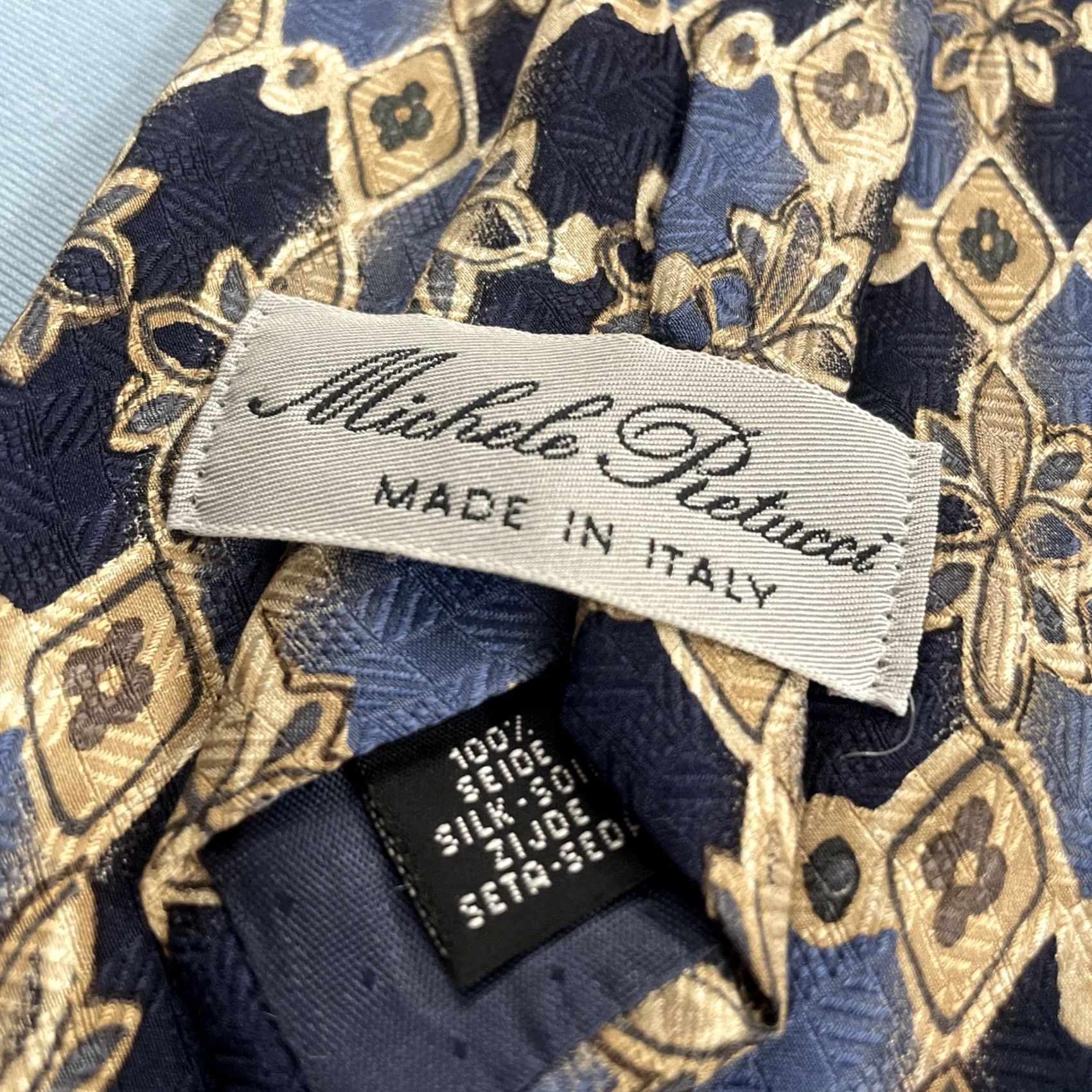 Vintage VINTAGE Handmade 100% Silk Neck Tie Italy Floral Western Blue Brown 4 Mens Tie Brown Blue Silk Size ONE SIZE - 4 Thumbnail