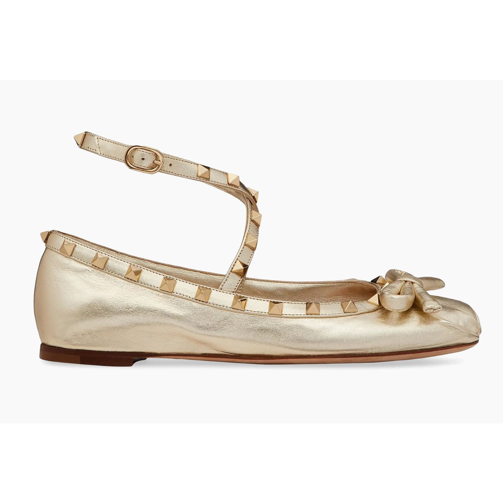 Valentino Valentino Rockstud Platino Gold Stud Ankle Strap Bow Ballet Size US 11 / IT 41 - 3 Thumbnail