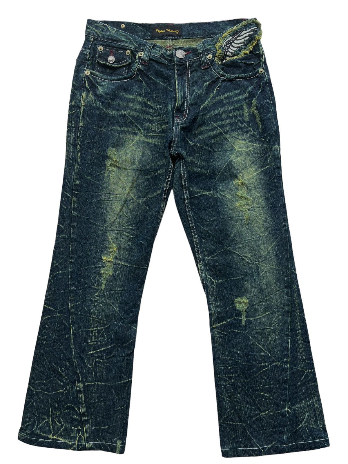 Other 🔥 Rare Nylaus Premium Wings Punk Denim Faded Jeans 33x28 Size US 33 - 2 Thumbnail