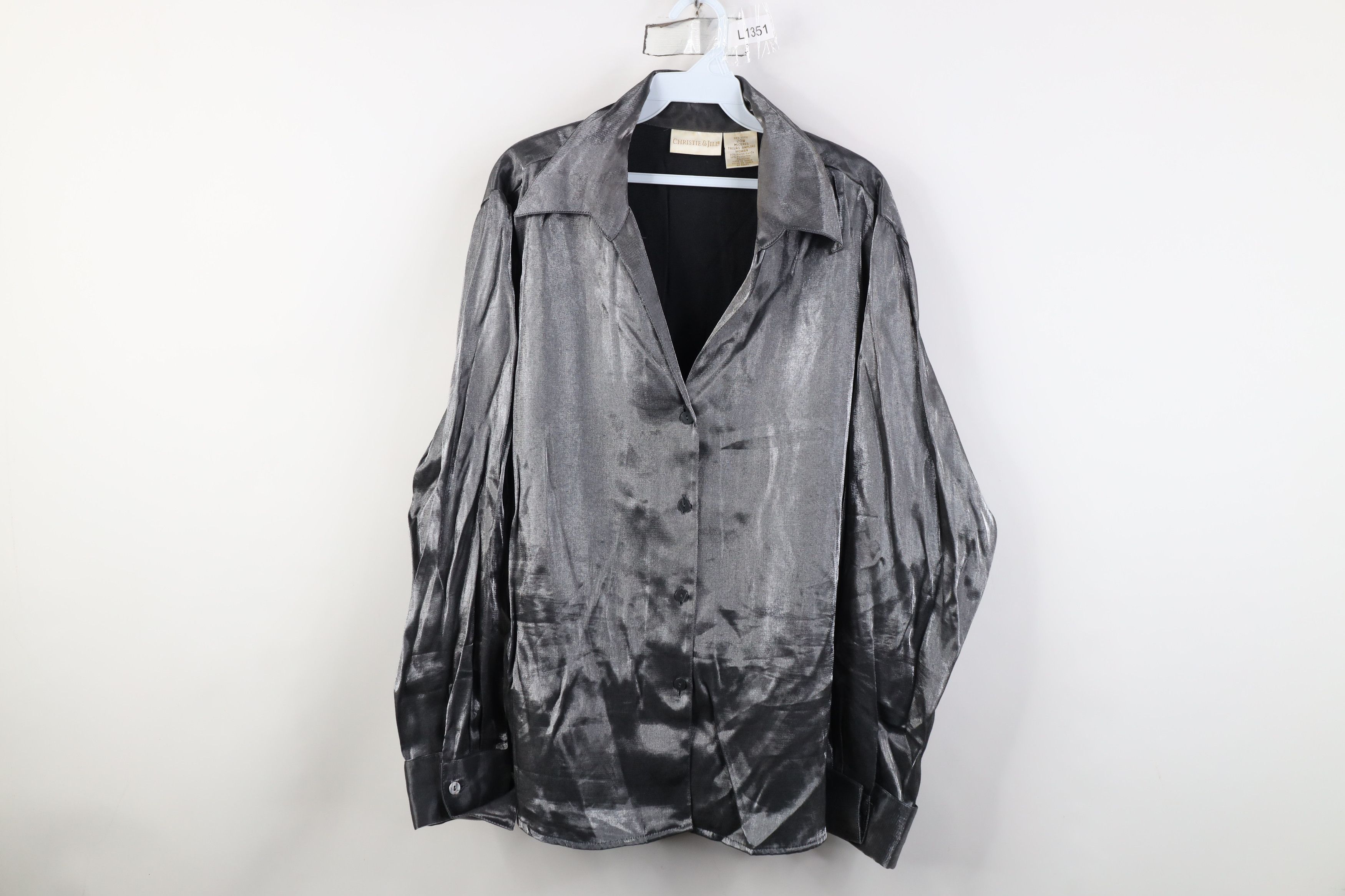 Vintage Vintage 90s Streetwear Metallic Button Shirt Silver Size 3XL / US 20-22 - 1 Thumbnail