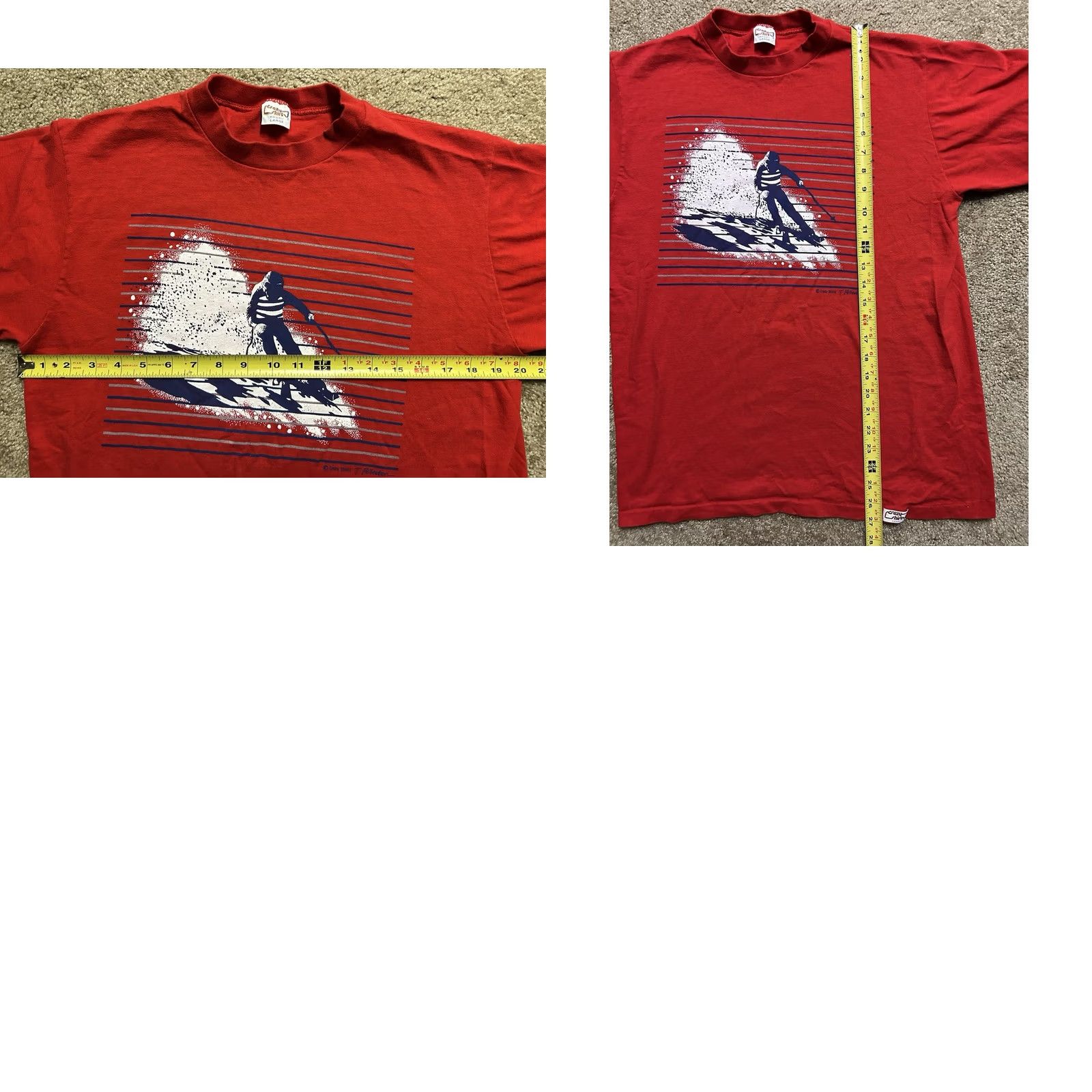 Vintage VINTAGE Crazy Shirts Hawaii downhill skier T-Shirt Men L Red Short Sleeve Cotton 90s USA Ski Mens Size US L / EU 52-54 / 3 - 8 Thumbnail