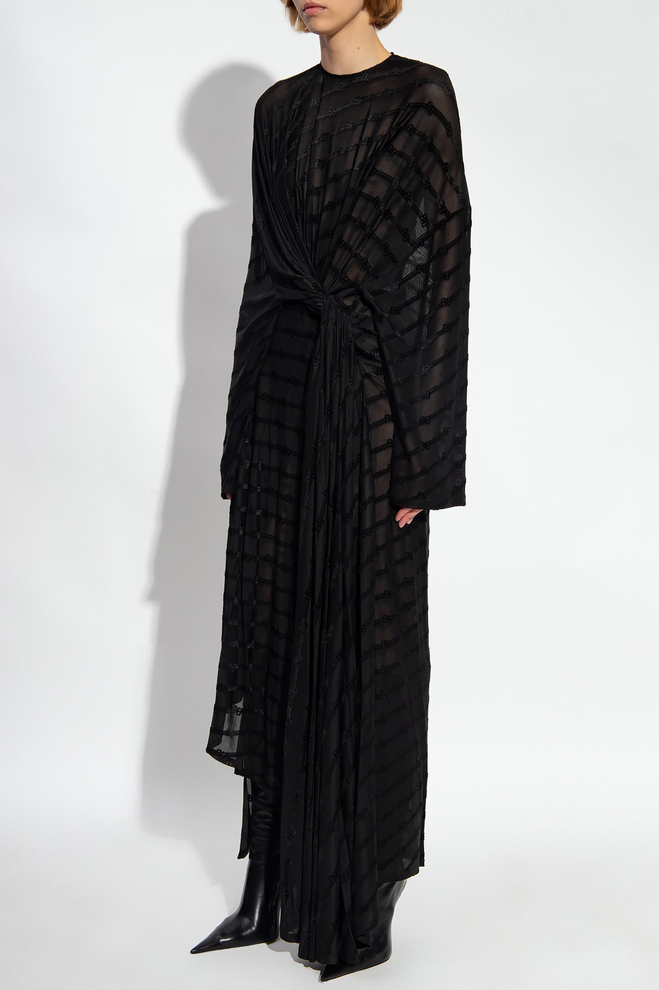 Balenciaga o1bcso1str1124 BB Monogram Front Drape Dress in Black Size XS / US 0-2 / IT 36-38 - 3 Thumbnail