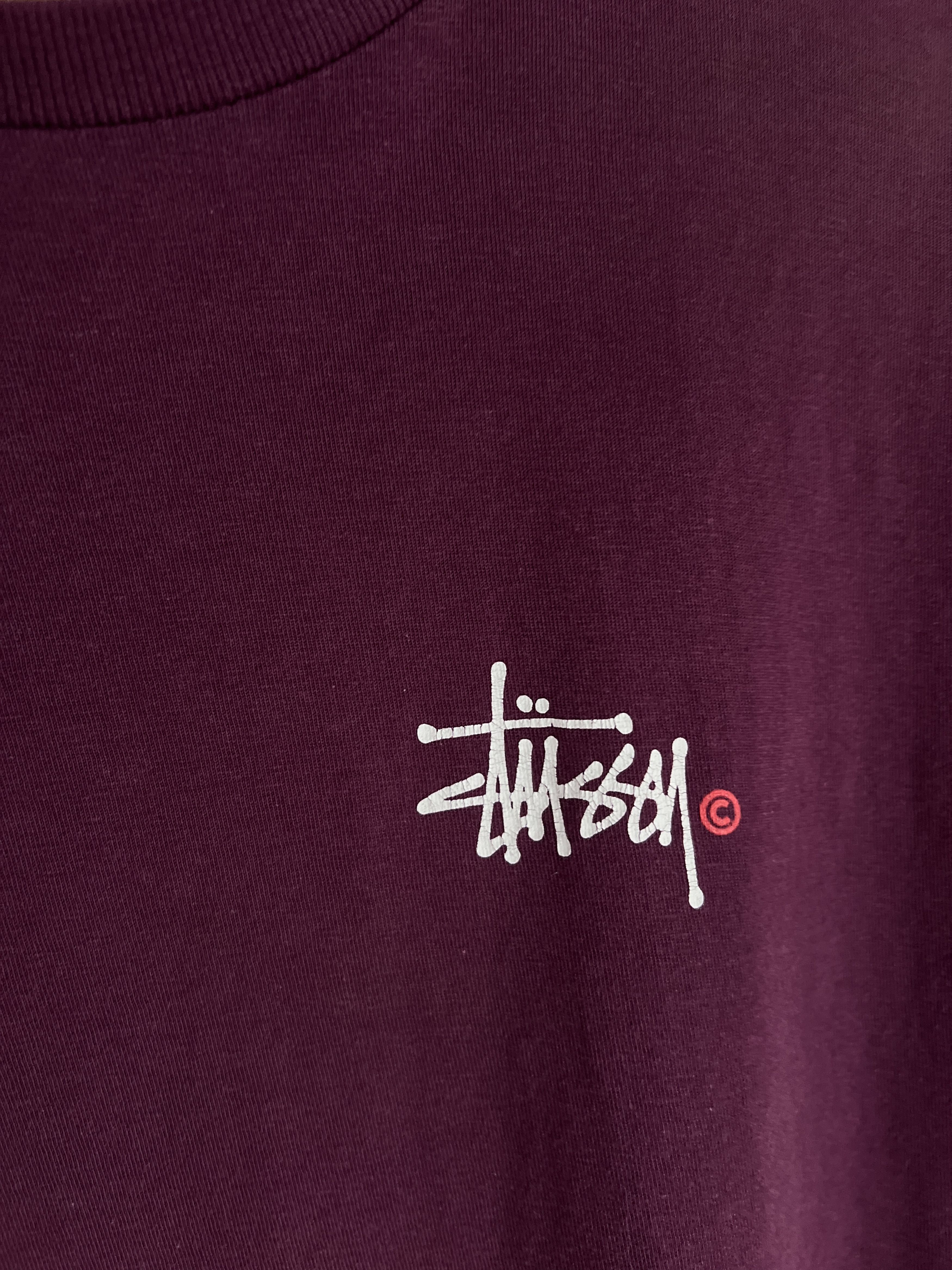 Stussy Crazy Stussy sunfaded burgundy vintage big back logo t shirt Size US L / EU 52-54 / 3 - 6 Thumbnail
