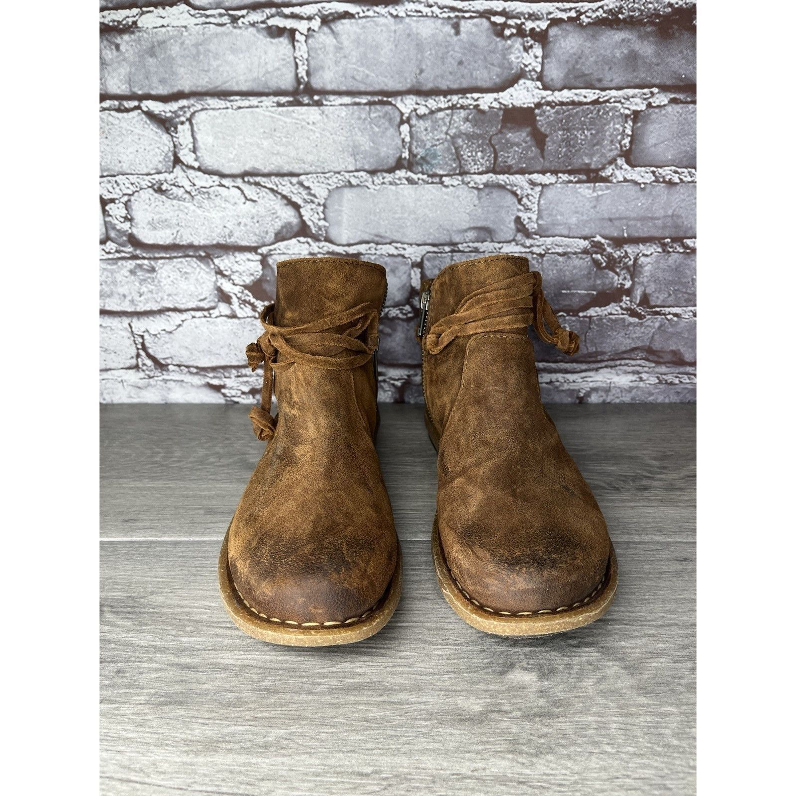 Born Born Ankle Boots Brown Suede Leather Lace Up Zip Booties Wom Size US 9 / IT 39 - 3 Thumbnail