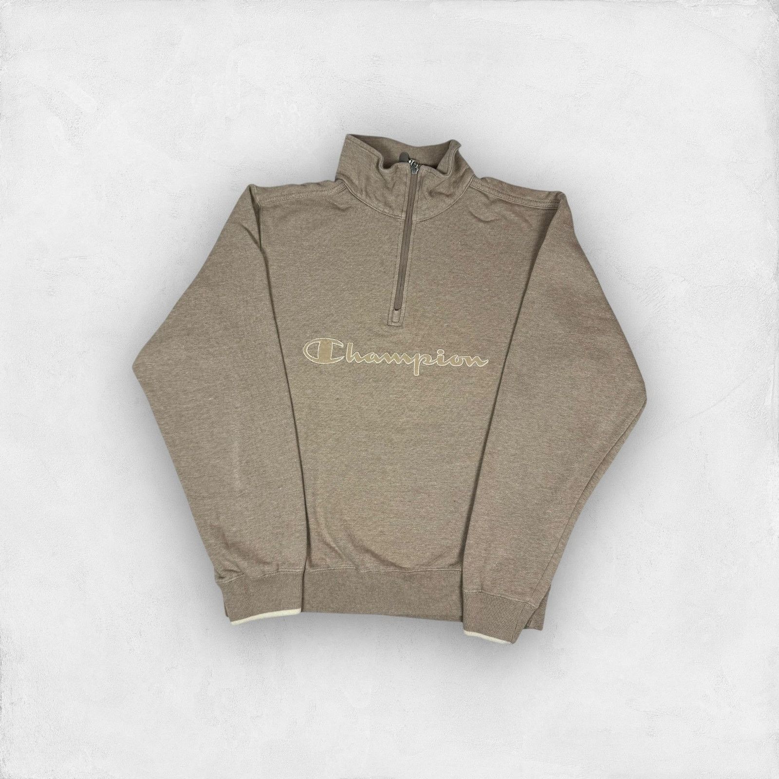 Champion Champion Women Beige Spell Out Quarter Zip Sweatshirt Medium Size M / US 6-8 / IT 42-44 - 1 Thumbnail