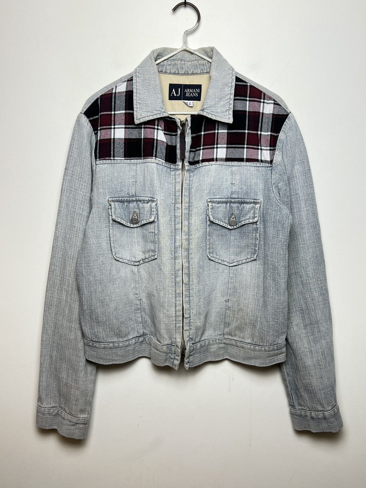 Giorgio Armani armani y2k archive hemp moto tartan work jacket Size US M / EU 48-50 / 2 - 3 Thumbnail
