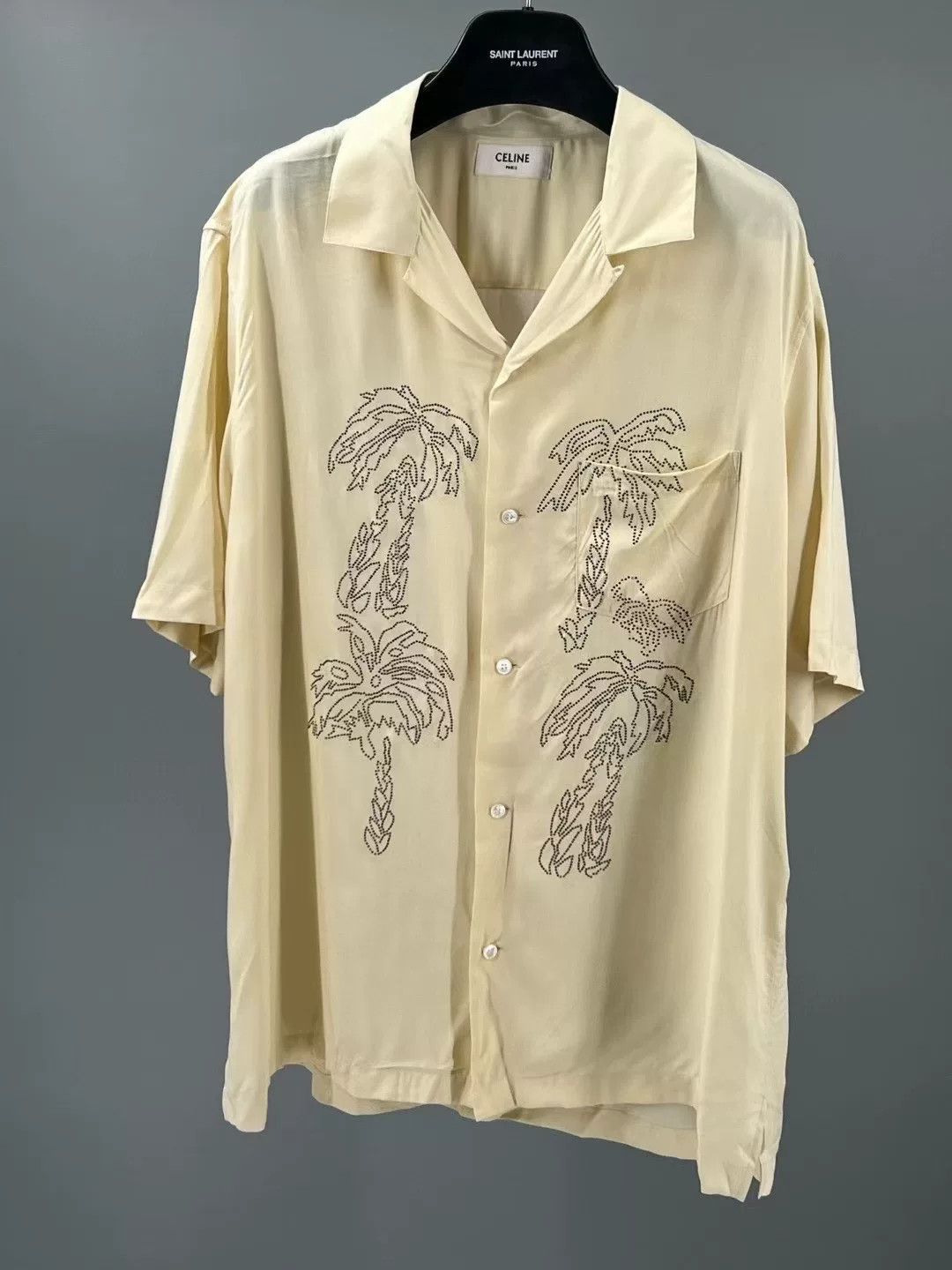 Celine Celine Beige Rivet Palm Print Shirt Size US XXS / EU 40 - 1 Thumbnail