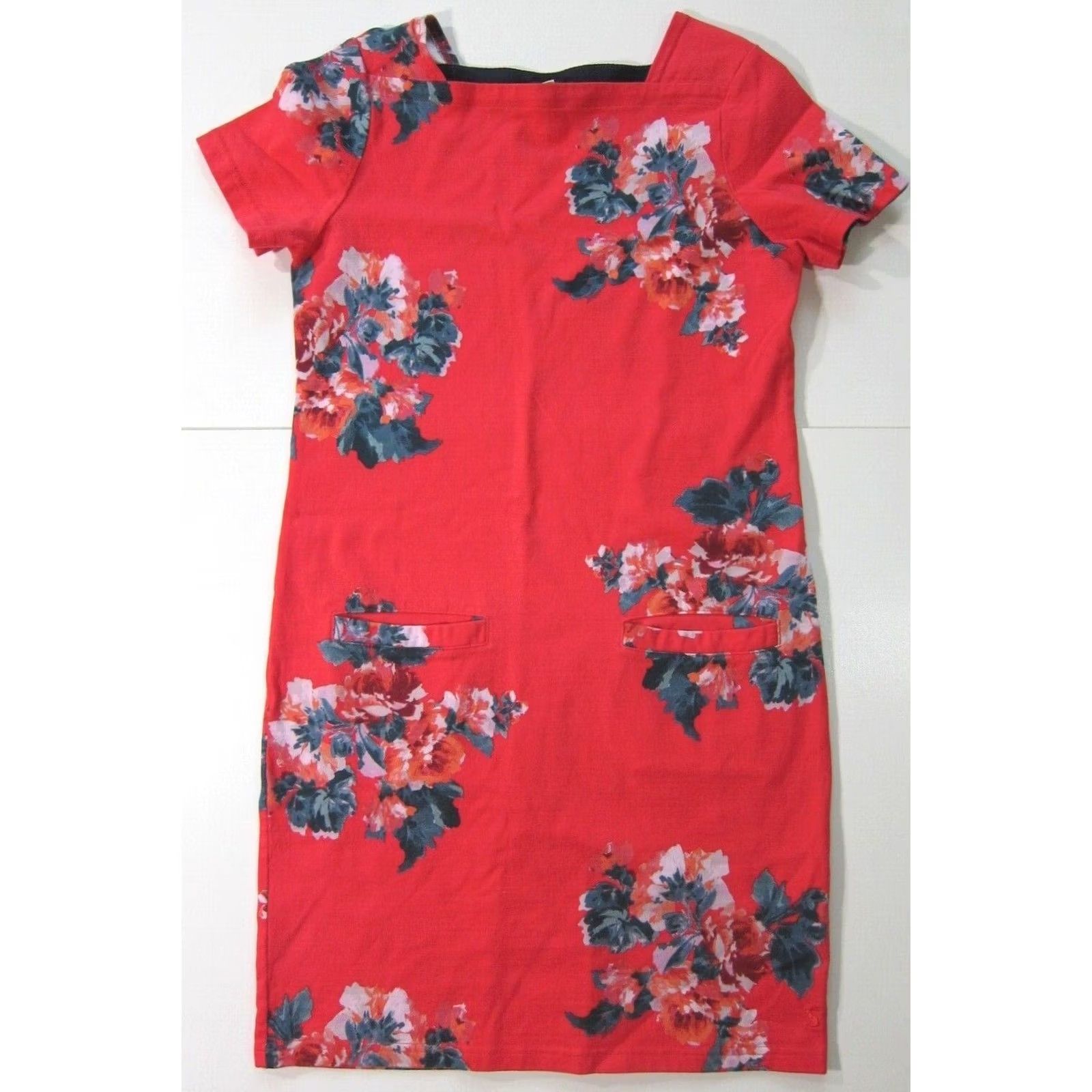 Vintage Joules Francis Cotton Stretch Red Green Floral Straight Tunic Pocket Shirt Dress Size 6 Size M / US 6-8 / IT 42-44 - 2 Thumbnail