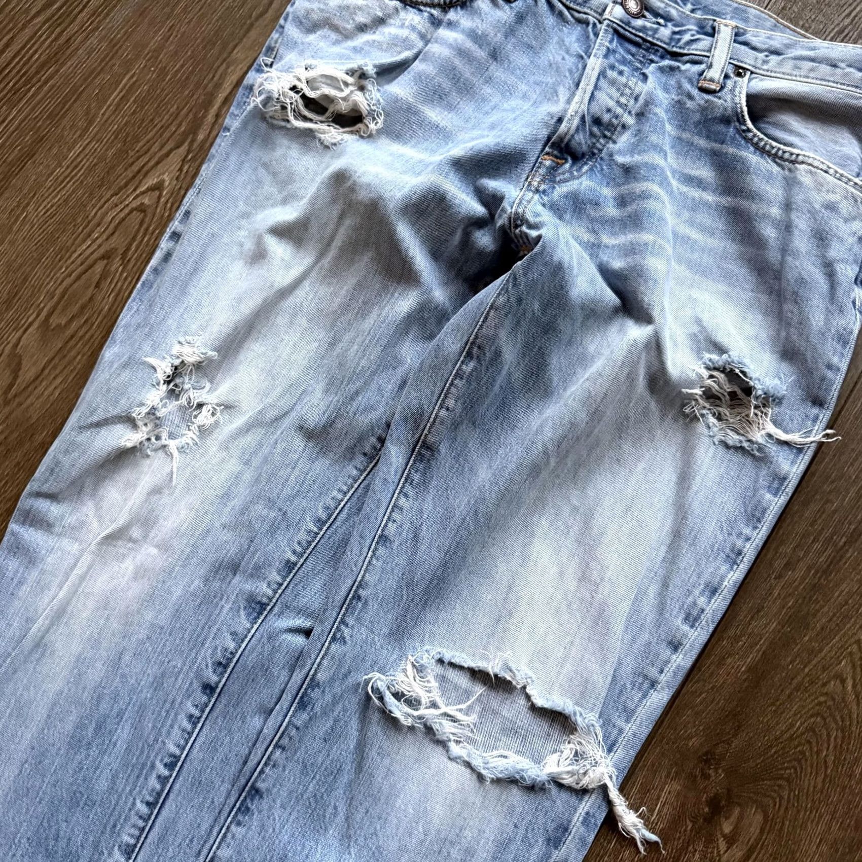 Abercrombie & Fitch VINTAGE Abercrombie & Fitch Jeans 34x34 Blue Light Wash Straight Distressed Men Regular Fit Denim Pockets Logo 90s 想 Size US 34 / EU 50 - 5 Thumbnail