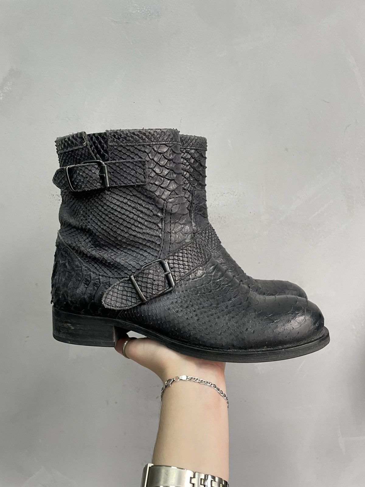 Hedi Slimane Hedi slimane style python leather snake moto ankle opium y2k Size US 8 / EU 41 - 3 Thumbnail
