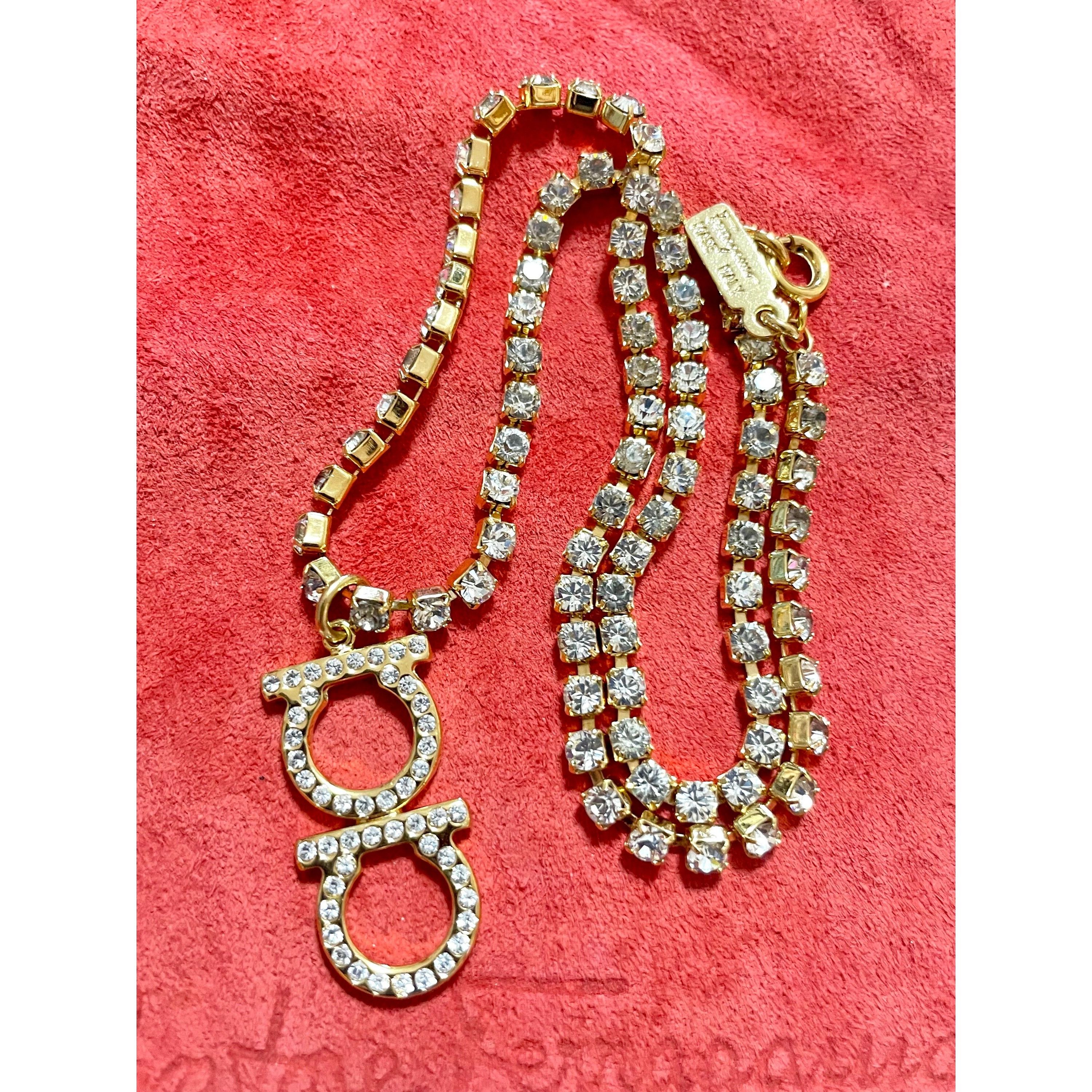 Salvatore Ferragamo MINT. Vintage Salvatore Ferragamo crystal gancini necklace. Size ONE SIZE - 9 Thumbnail