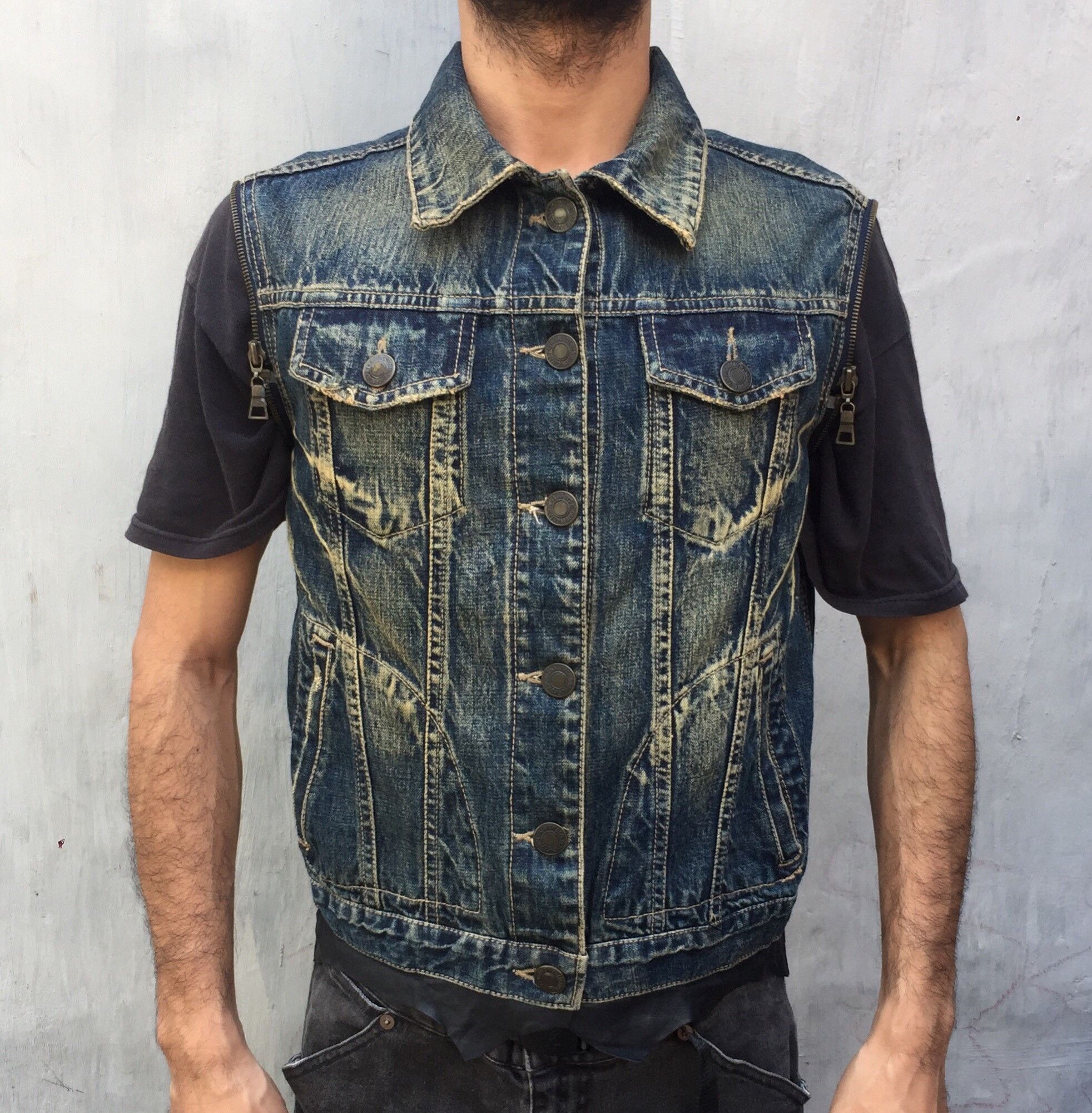 GOSTAR DE FUGA Fuga Mud Wash Faded Denim And Leather Vest Jacket Size US M / EU 48-50 / 2 - 8 Thumbnail