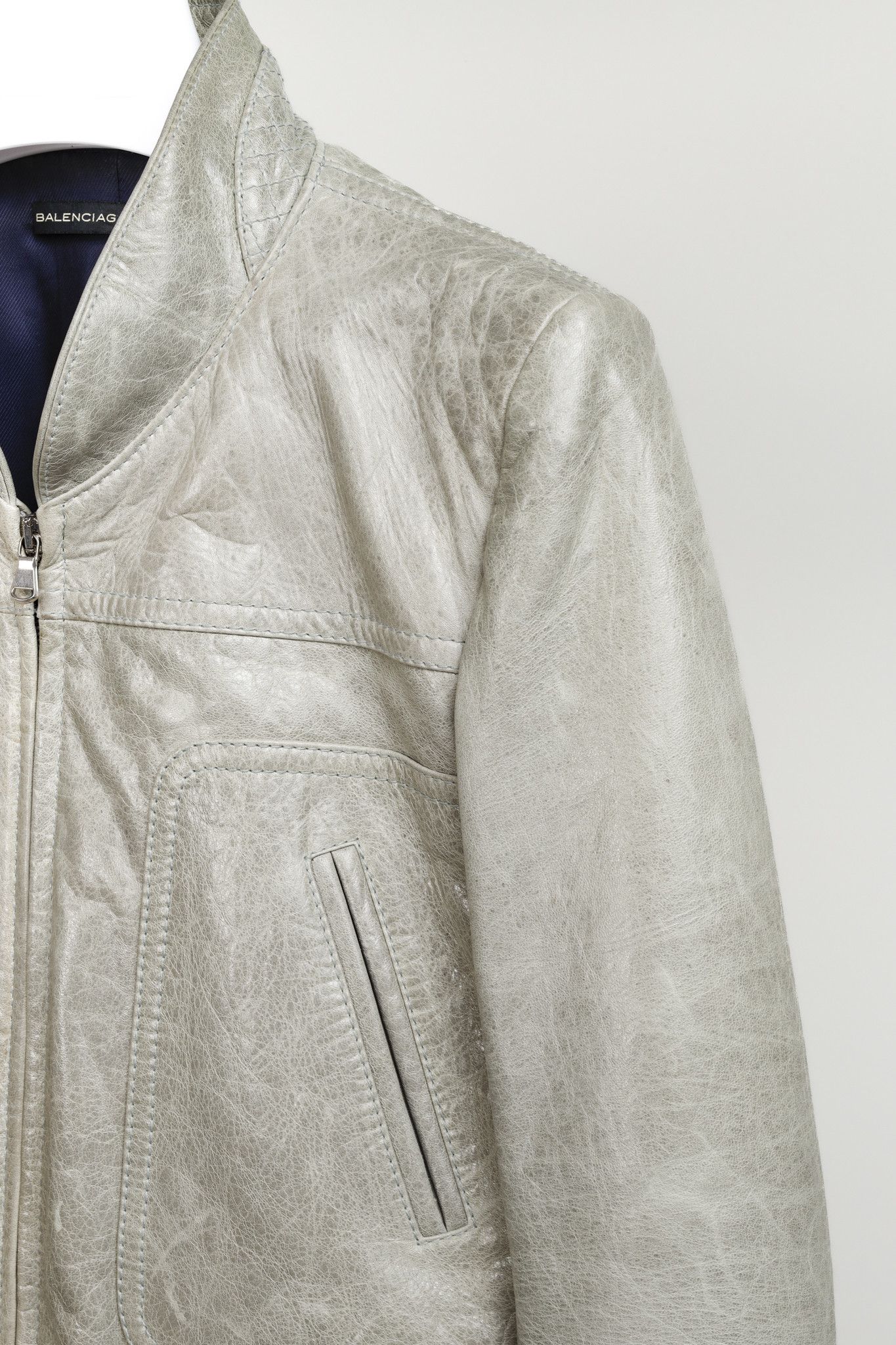 Balenciaga Balenciaga 2008 Arena Goat Leather Grey Navy Zip Bomber Size M / US 6-8 / IT 42-44 - 5 Thumbnail