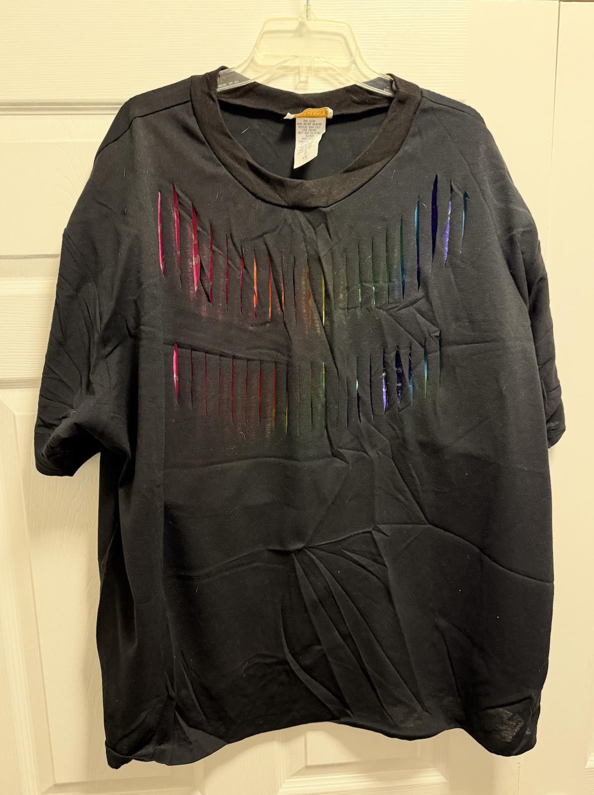 Designer Roaman’s 3X Rainbow Slashed Black Tee – USA Made Tie-Dye Size 3XL / US 20-22 - 6 Thumbnail