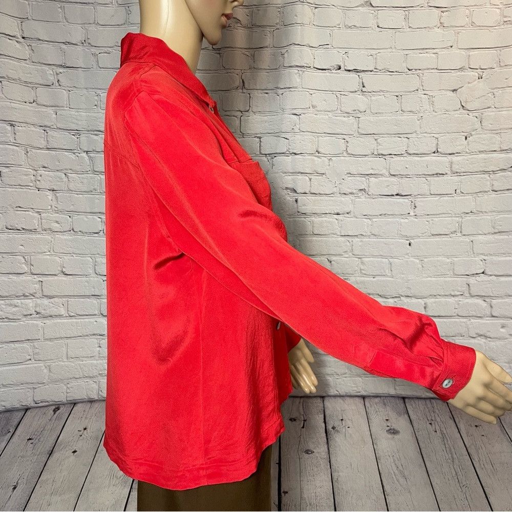 Chicos Chico's Design 100% Silk Red Shirt Jacket Size 1 US M Size M / US 6-8 / IT 42-44 - 3 Thumbnail