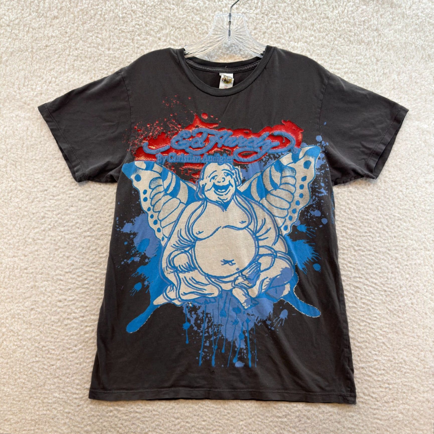 Ed Hardy Y2K Vintage Ed Hardy T-Shirt Mens Medium Grey Buddha Graphic Cyber Grunge Moto Shirt Size US M / EU 48-50 / 2 - 2 Thumbnail