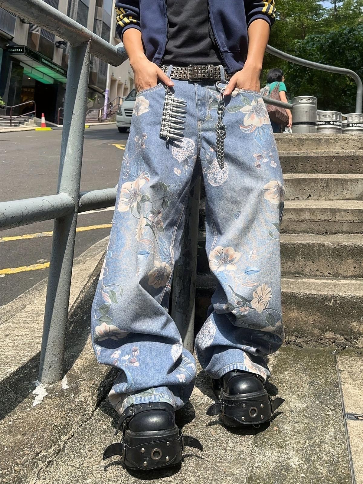 Jean Vintage Floral Wide-Leg Jeans Size US 31 - 2 Thumbnail