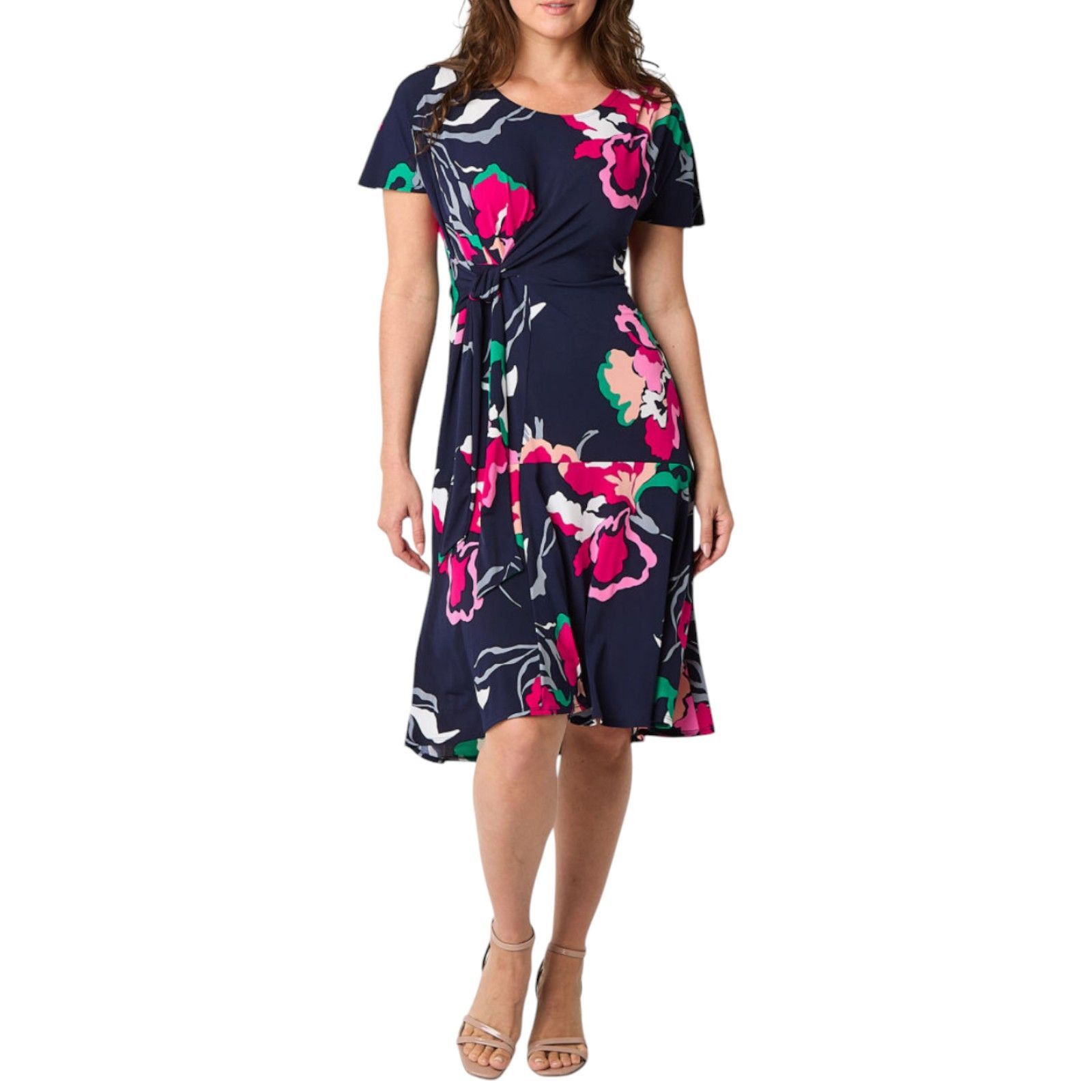 Other Robbie Bee - Women's Short Sleeve Floral Fit + Flare Dress - Size L / US 10 / IT 46 - 1 Thumbnail