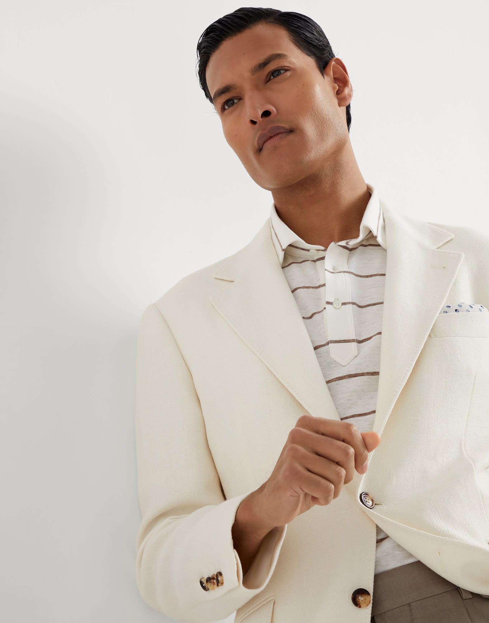 Brunello Cucinelli o1w1db10925 Linen Jacket in Open White Size US L / EU 52-54 / 3 - 3 Thumbnail