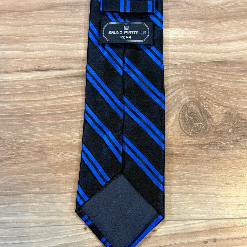 Z Brand Bruno Piattelli Men’s Silk Tie Blue Black Striped 3 3/8” Size 26 - 2 Thumbnail