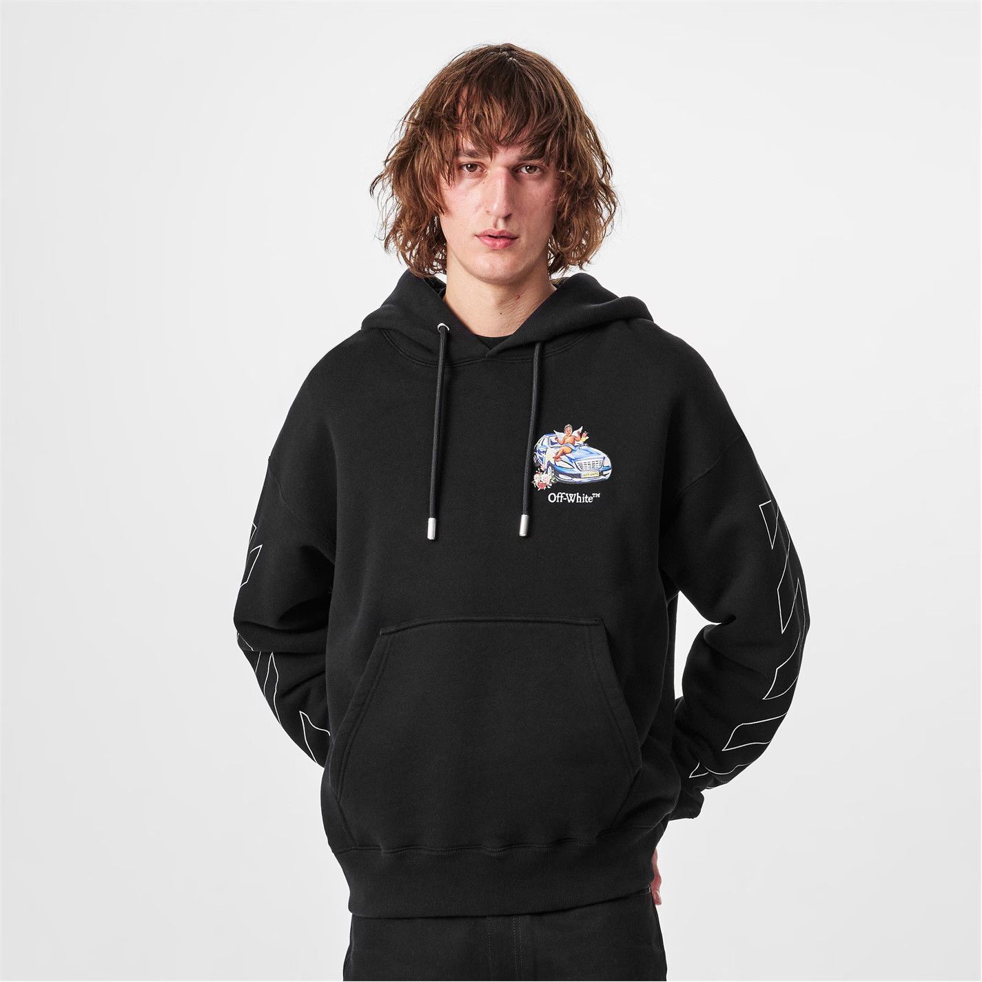 Off-White o1g2r1mq0226 Fresco Pull Over Hoodie In Black Size US L / EU 52-54 / 3 - 2 Thumbnail