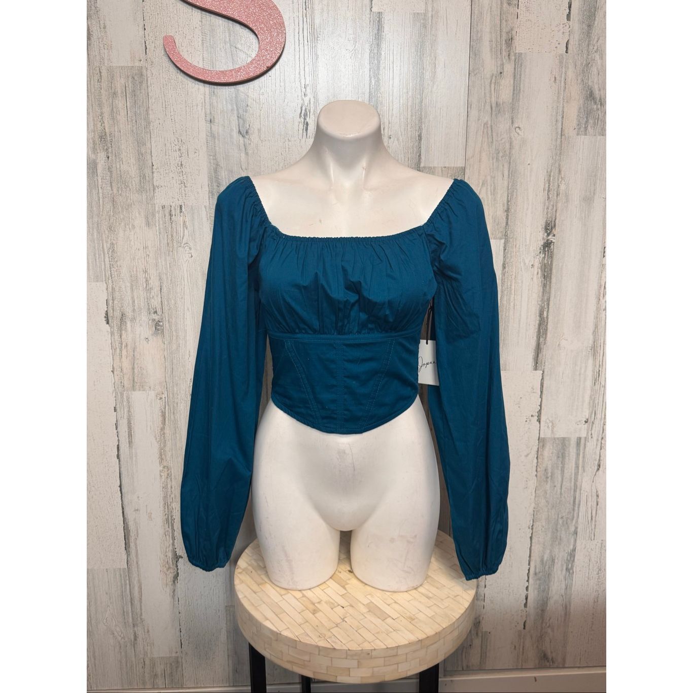 Other Japna Teal Long Sleeve Smocked Crop Top – Size Small Size S / US 4 / IT 40 - 5 Thumbnail