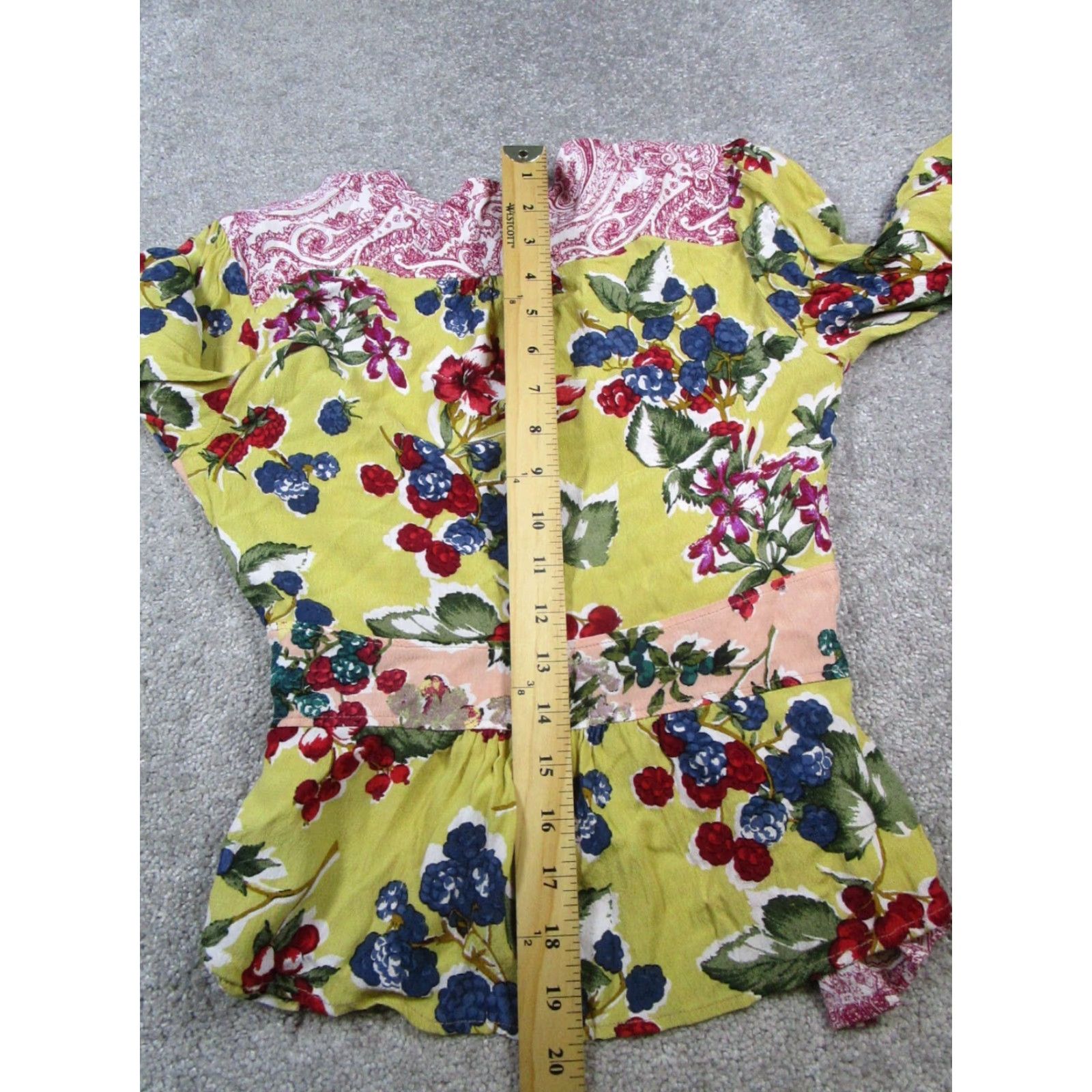 Vintage Meadow Rue Blouse Womens 4 V-Neck Long Sleeve Floral Tie Yellow Pink Blouse Womens Size S / US 4 / IT 40 - 7 Thumbnail