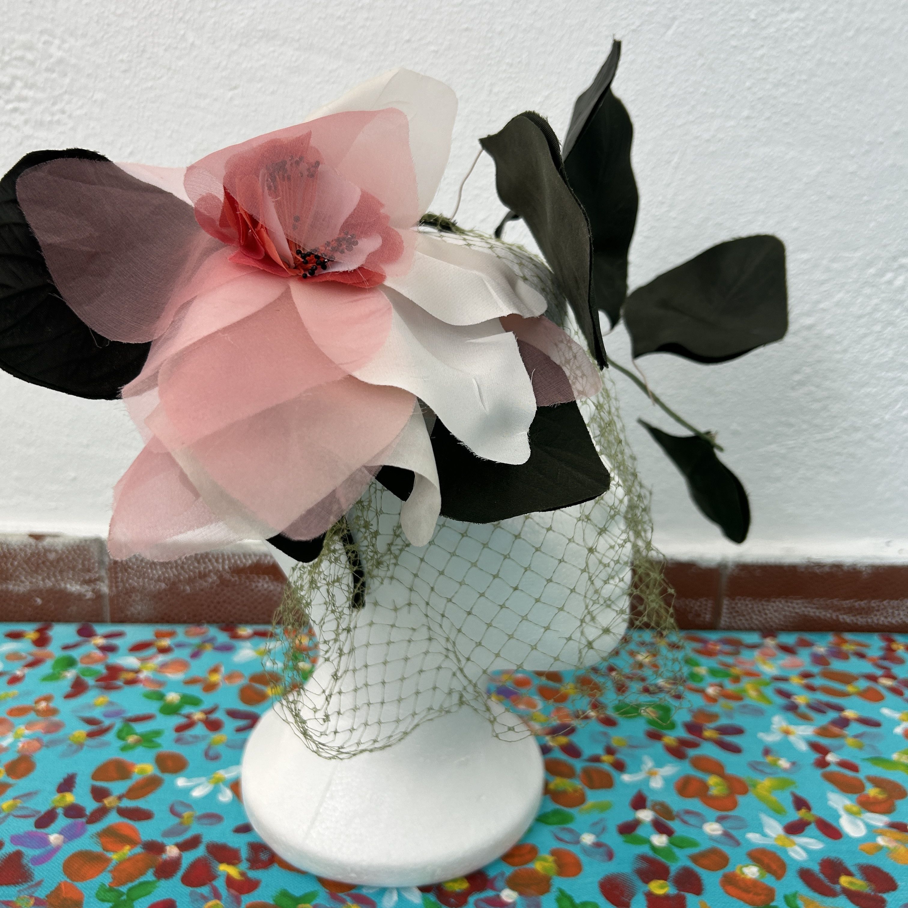 Designer Magnolia fascinator with veil, designer flower headpiece Size ONE SIZE - 5 Thumbnail